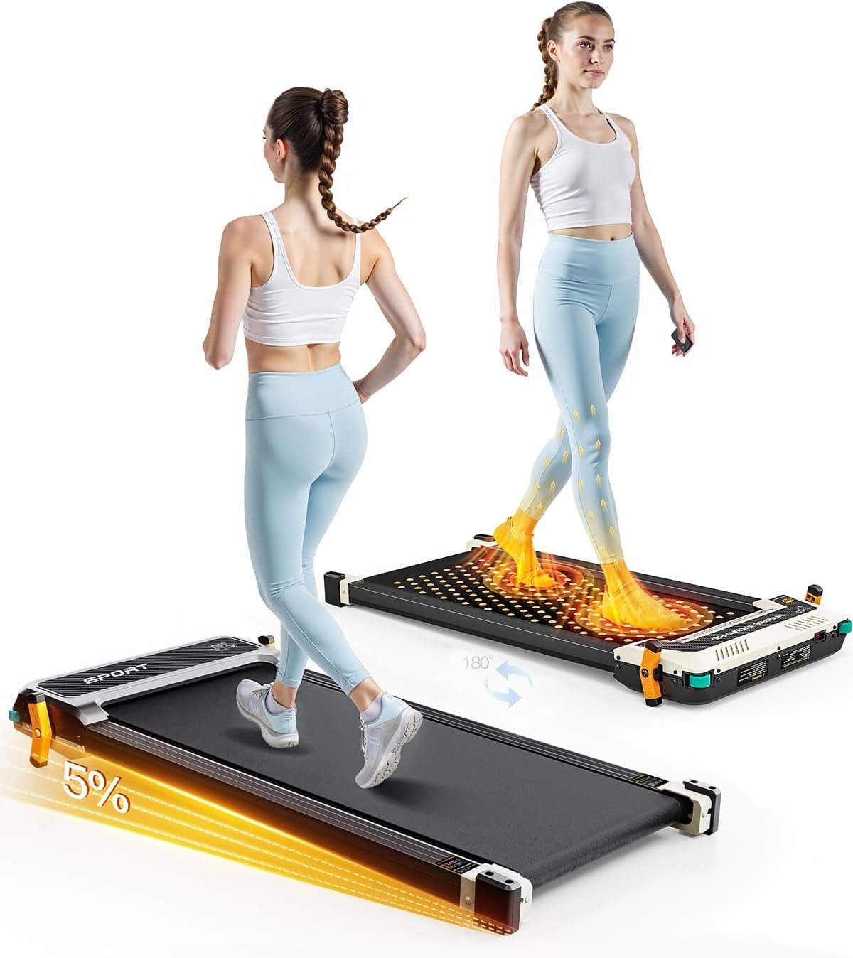 AKLUER Walking Pad with Incline – Dual-Sided 2 in 1 Under Desk Treadmill with Shiatsu Foot Massager, 330LBs Walking Pad Treadmills for Home and Office, LED Display and Remote Control