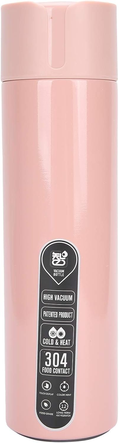Smart Insulated Water Bottle with Touch Temperature Display and Hourly Hydration Reminder, 420ml 304 Stainless Steel Cup with 1100mAh Battery and IPX7 Proof Water Lid (Pink)