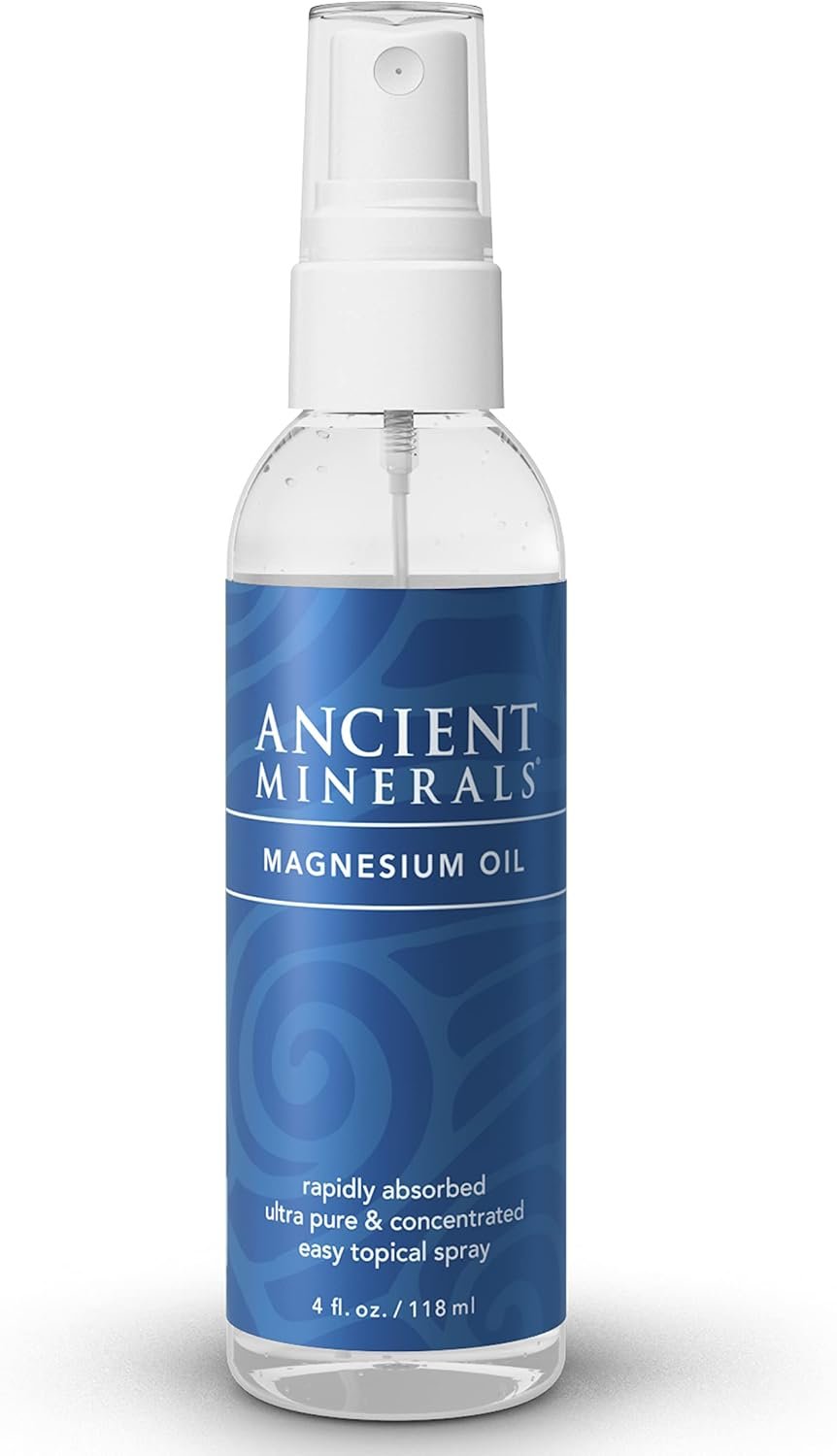 Ancient Minerals Magnesium Oil Spray Bottle of Pure Genuine Zechstein Magnesium Chloride – Topical Magnesium for Skin Application (4fl oz)