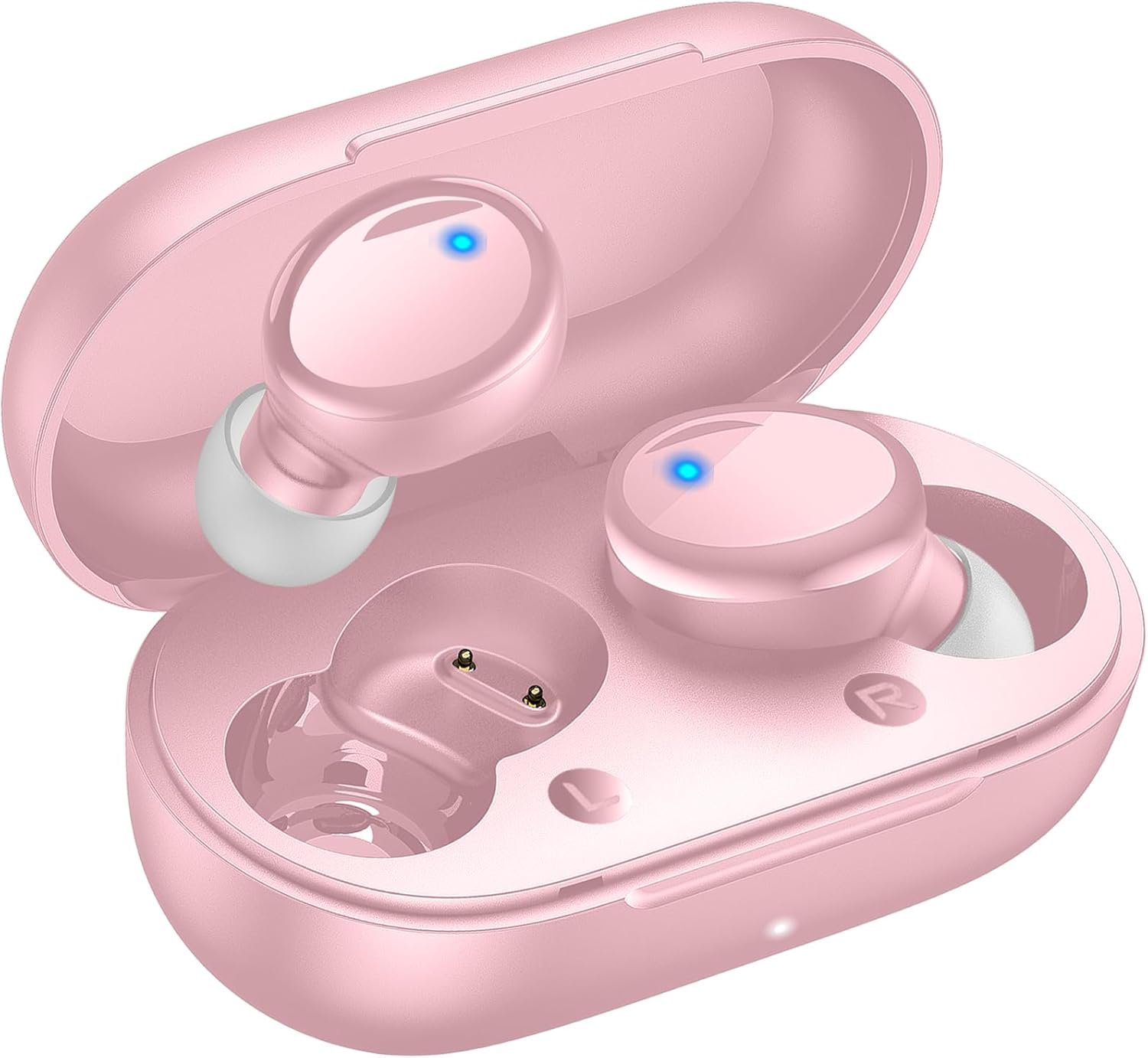 Lanteso True Wireless Bluetooth 5.4 Earbuds, 48H Playtime,Light Weight Headphones in Ear Buds Built in Mic Headset Premium Sound with Deep Bass,Clear Calls Earphones for Sports Workout Pink