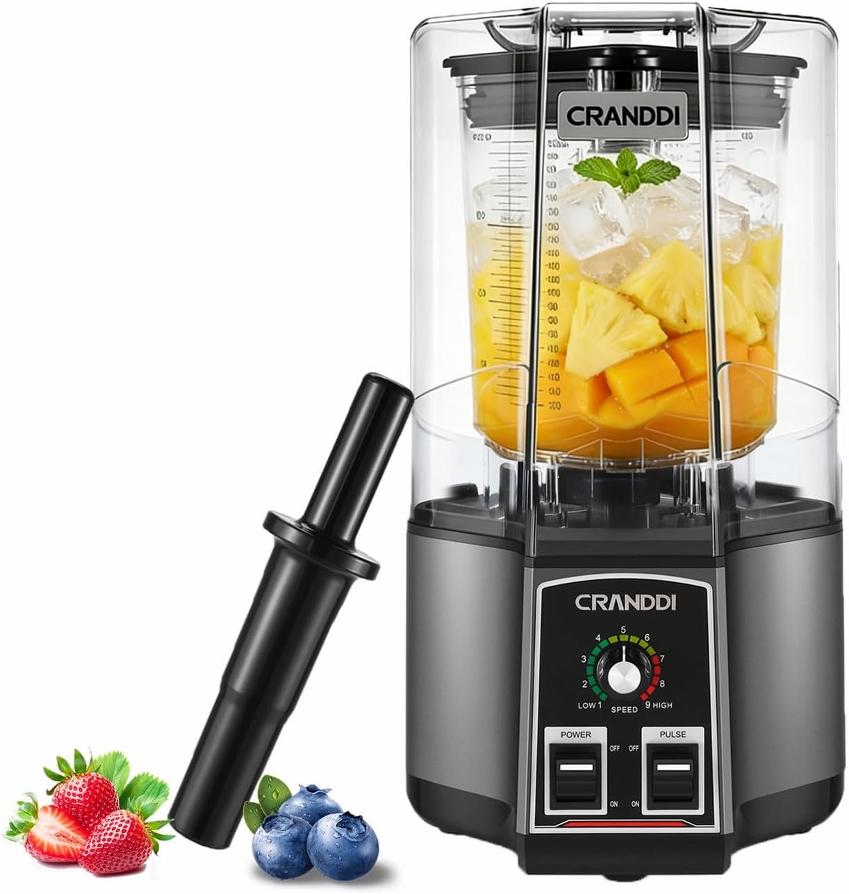 CRANDDI quiet Commercial Blender – 80oz Blender with Removable Soundproof Cover, Professional Blenders for Smoothies, Countertop Blenders for Ice Crushing, Blending, 1500W, K85 (Gray)