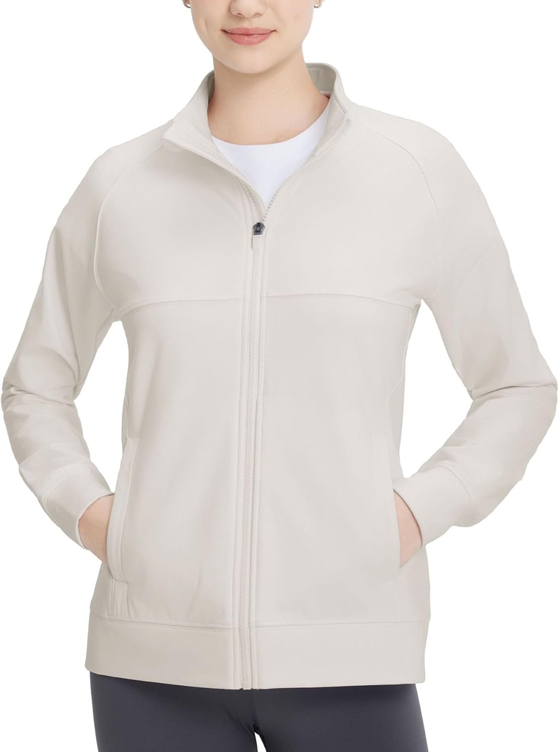 M MAELREG Fleece Lined Jacket Women Mock Neck Performance Water-Resistant Lightweight Stretch Athletic Jackets with Pockets