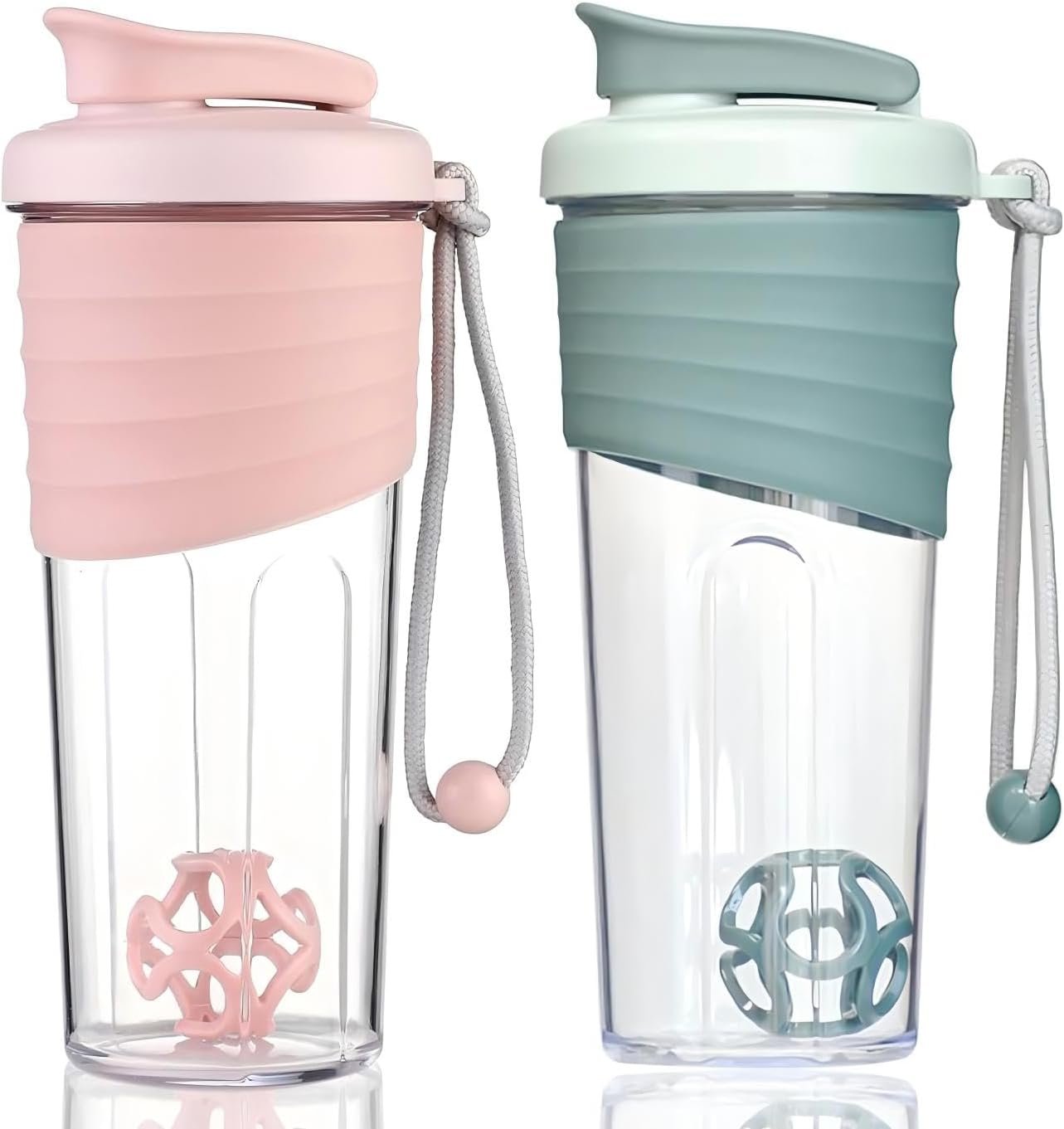 Shaker Bottle for Protein Mixes，24 oz (2 Pack),Protein Shaker Bottles with Whisk Ball, Mixer Bottle, Protein Bottle,Portable Pre Workout Whey Protein Drink Shaker Cup，Pink，Teal