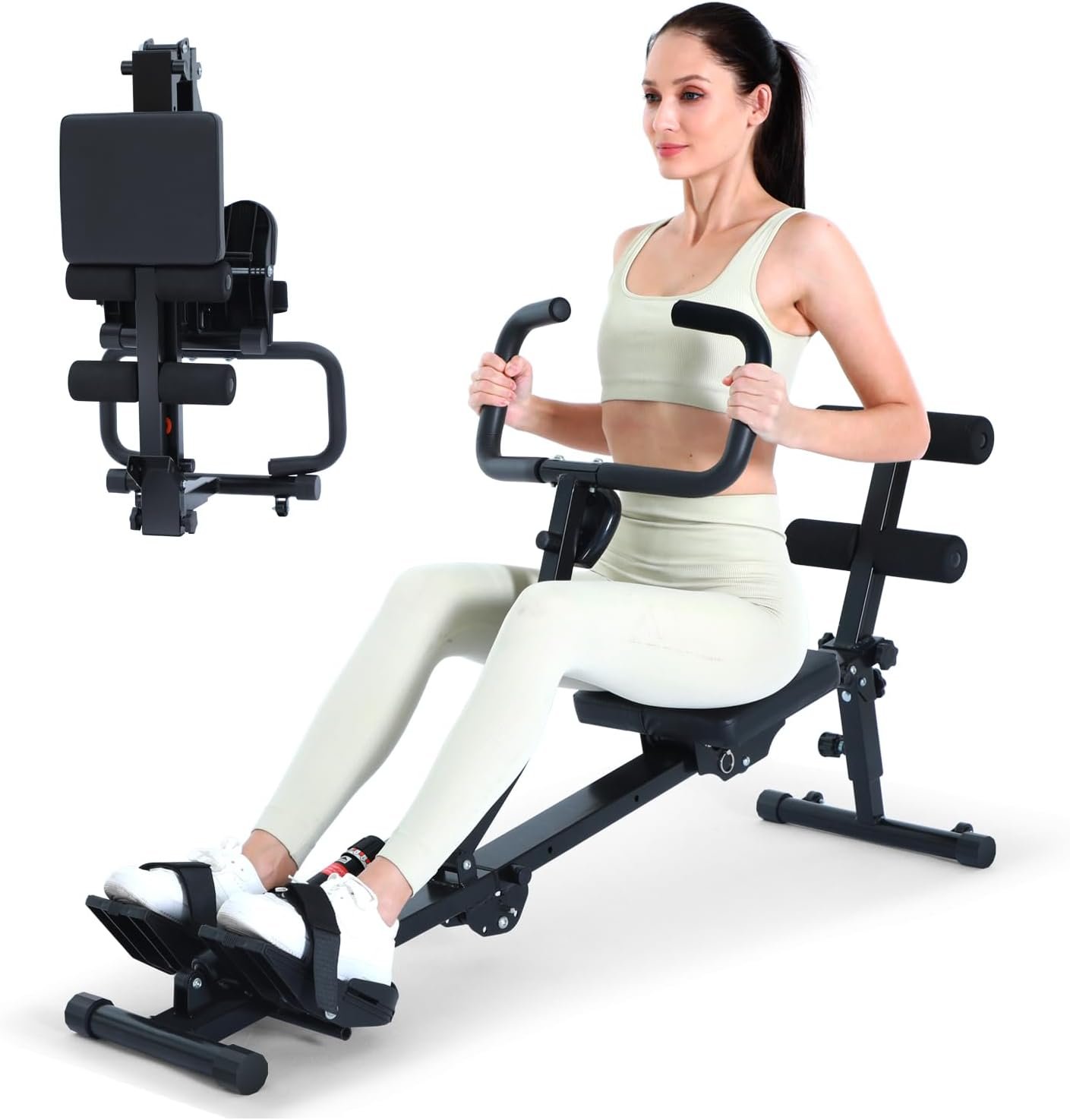 Sportneer Foldable Rowing Machine for Home, Hydraulic Rowing Machine with 12-Level Resistance – Multi Functional Row Machine Equipped with Caster & Backrest, Max 297lbs Weight Load