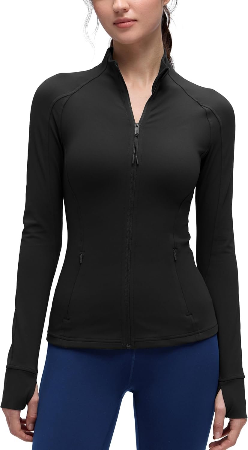 CRZ YOGA Butterluxe Hip Length Jackets for Women – Full Zip Athletic Track Tops with Thumb Holes Pockets