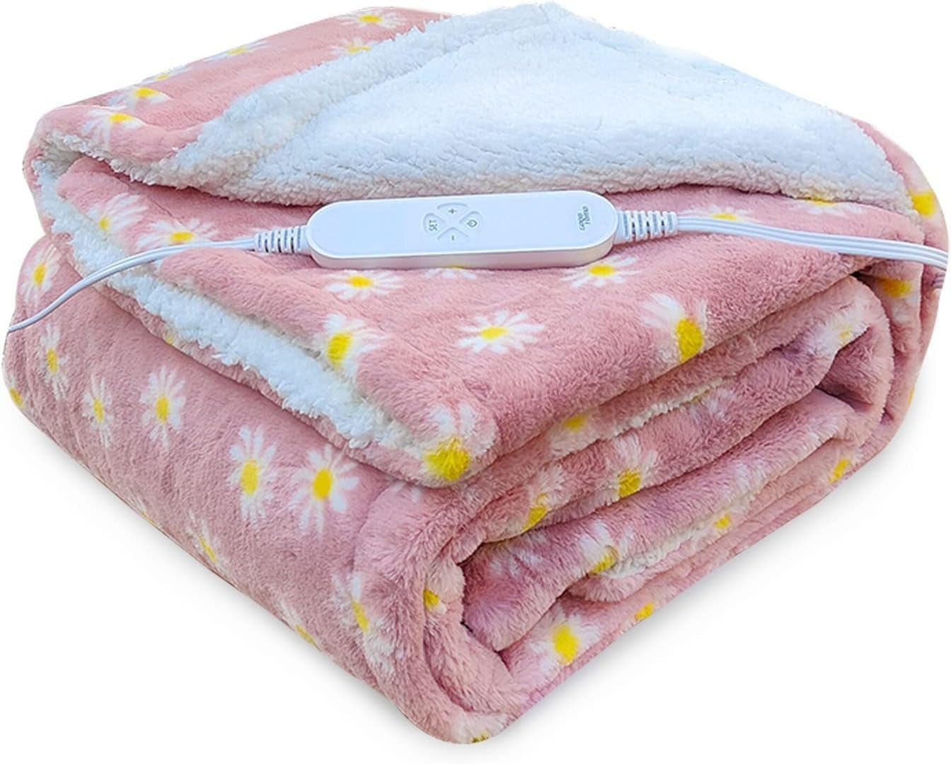 GOQO TOMO Electric Heated Blanket 50″ x 60″ Throw Blanket with 12 Heating Levels for Home Office Use Pink Flower – F50