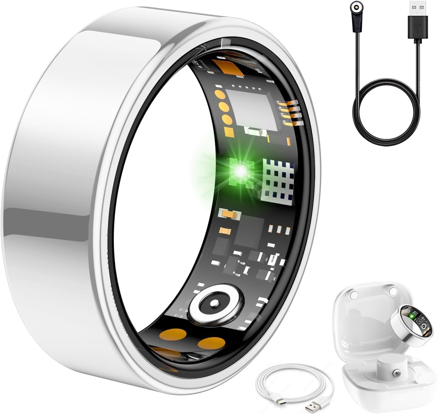 Ring Health Tracker for Women Men, Fit Ring with Heart Rate, Blood Oxygen, Sleep Monitor, Calories, Step Counter, IP68 Waterproof Smart Ring for iPhone & Android (Silver, 11)