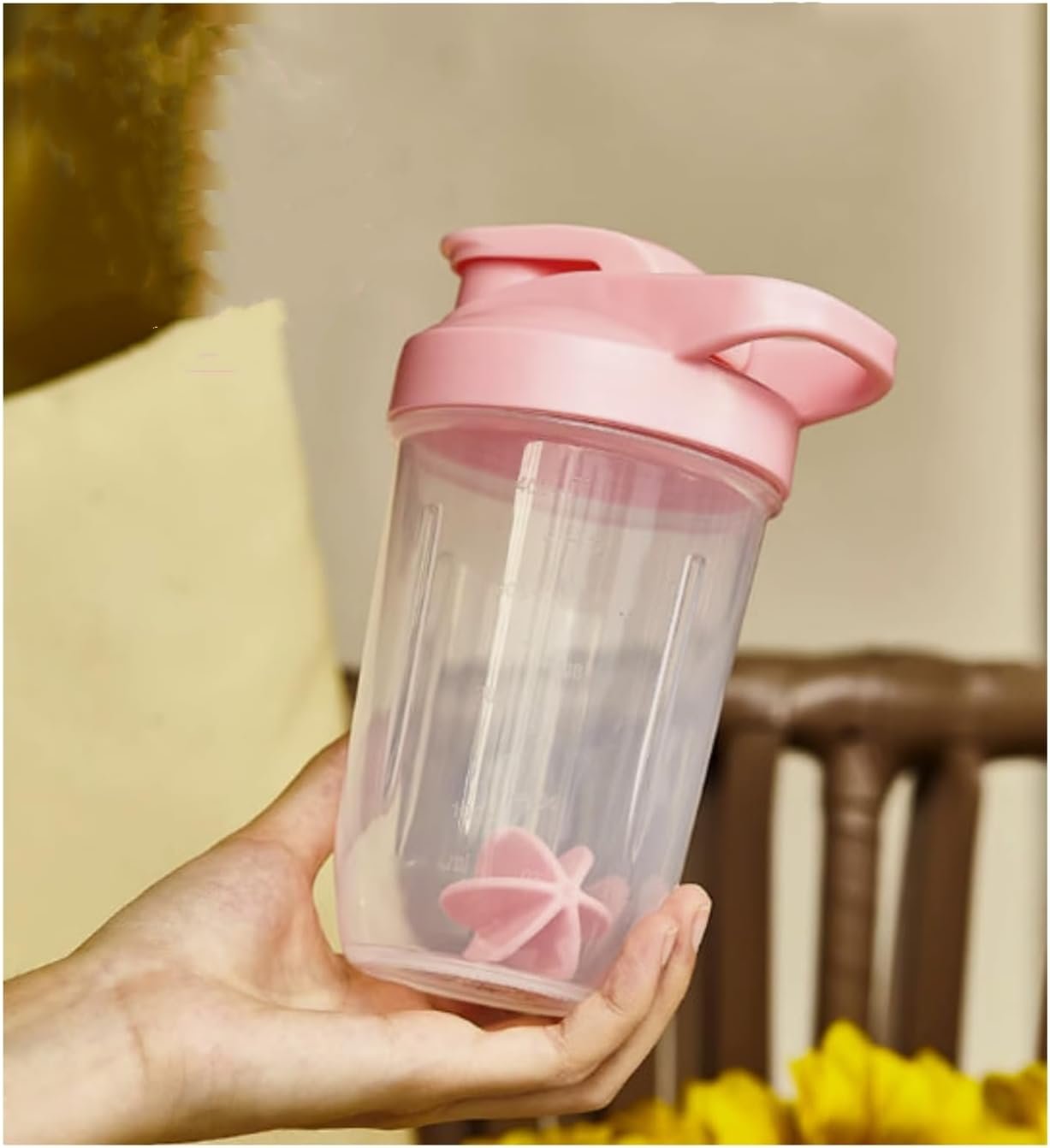 CHNLML Protein Shaker Bottle 400ML/16Oz w. Shaker Ball for Protein Shake, Shaker Bottle with Mixing Ball, Leak-Proof, BPA-Free, for Gym, Workout, Juice Mixer (Pink/Clear, 16Oz-400ML-1Bottle)