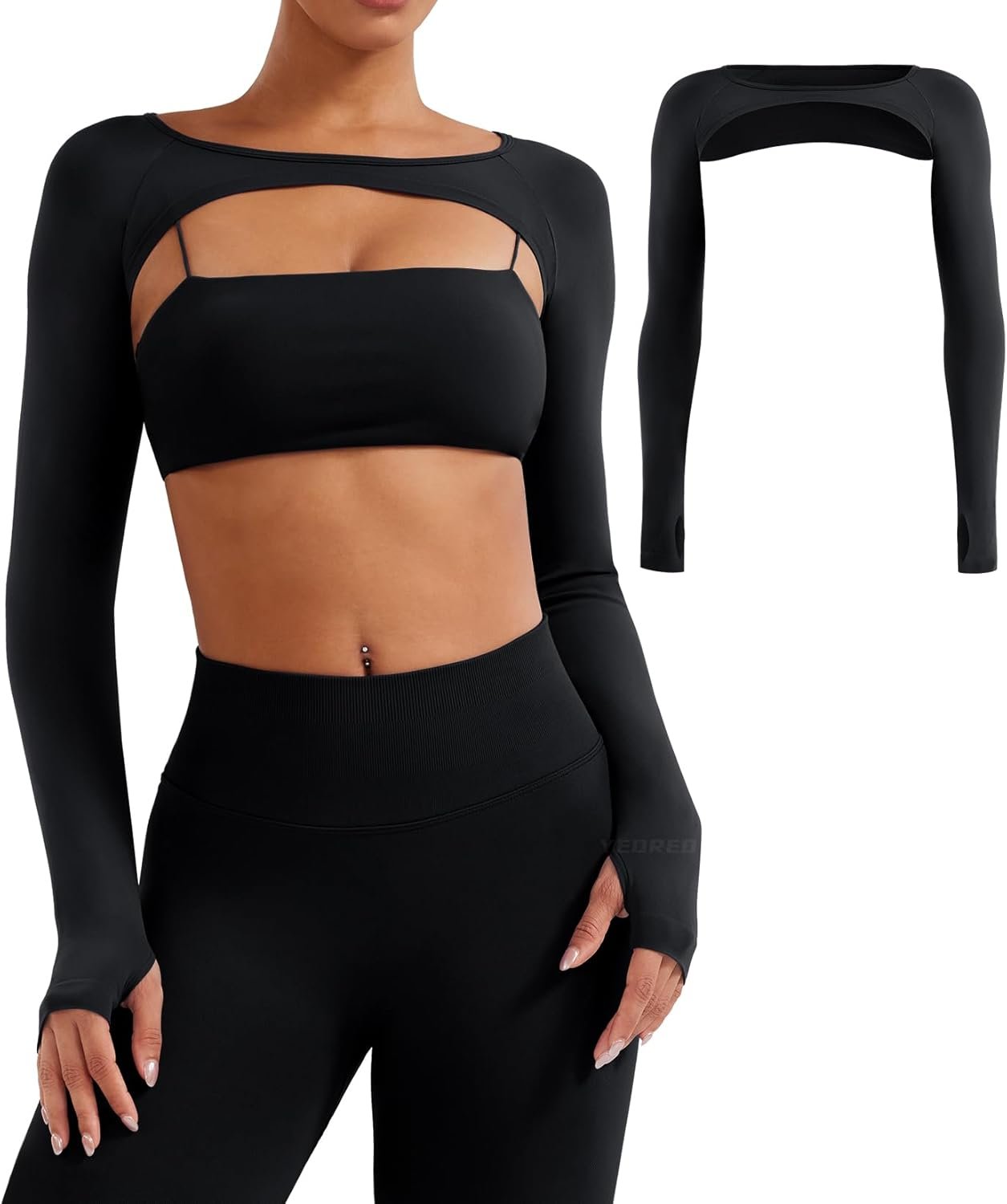YEOREO Seamless Long Sleeve Shrug for Women Gym Crop Top Workout Cropped Sports Bolero