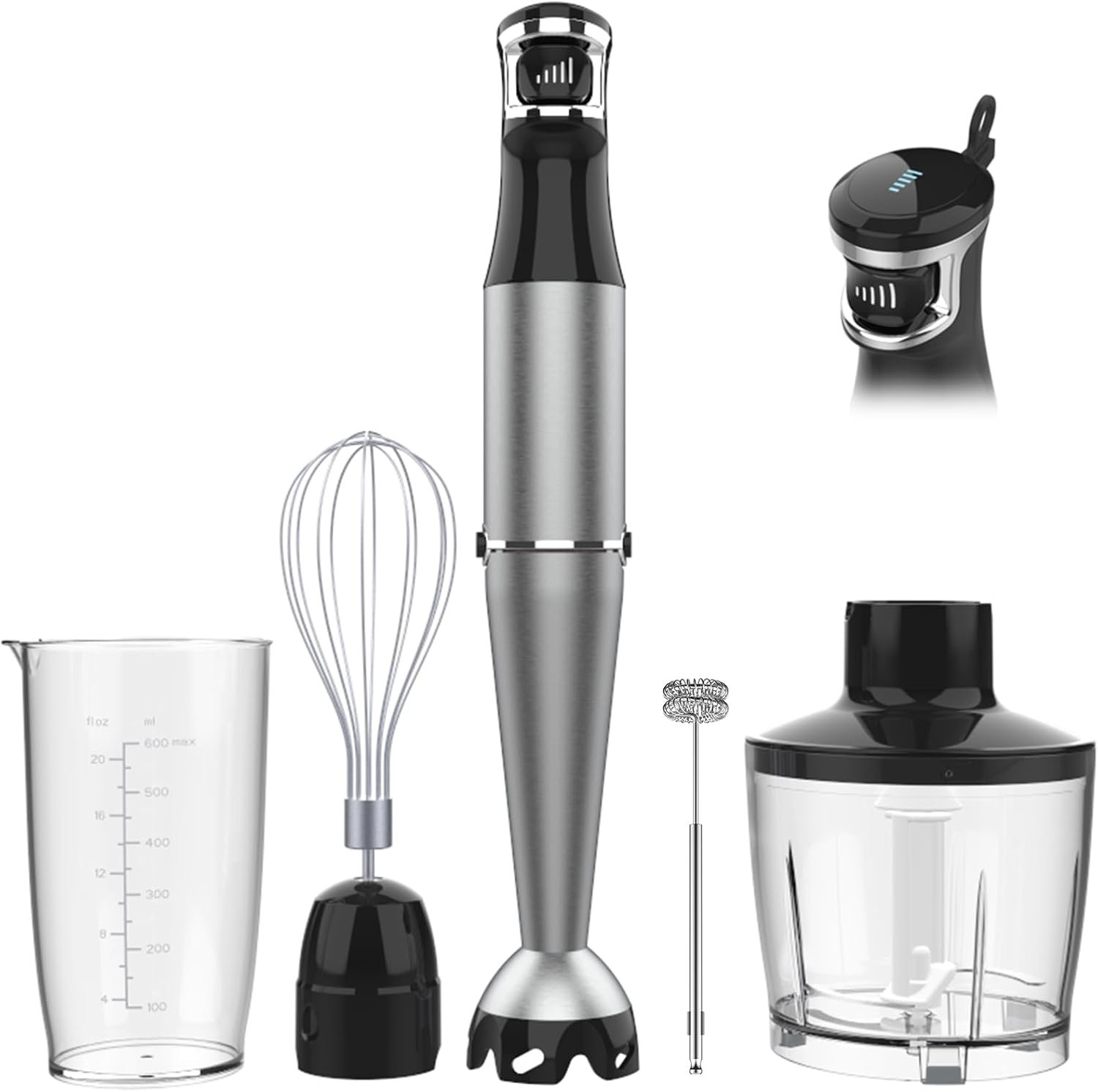 Turelar Immersion Blender Handheld Corded Hand Blenders Set 1100W, Trigger Variable Speed 5 in 1 Stick Emulsifier with Chopper, Whisk and Frother for Soup, Baby Food and Smoothies, Black
