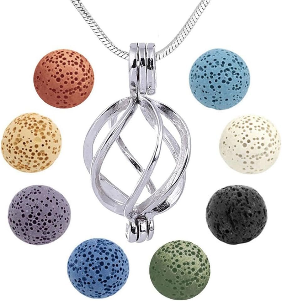Essential Oil Diffuser Necklace Twisted Ball Aromatherapy Locket Pendant with 8 Lava Stone Balls 0.24′