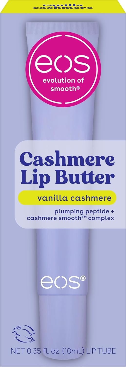 eos Cashmere Lip Butter – Vanilla Cashmere, Smoothing Lip Mask & Moisturizer with Plumping Peptides & Shea Butter, 0.35 fl oz