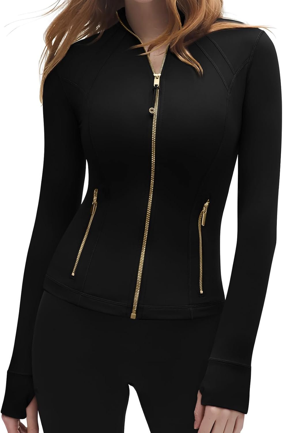 SUUKSESS Women Golden Full Zip Up Workout Cropped Jackets Lightweight Athletic Yoga Tops