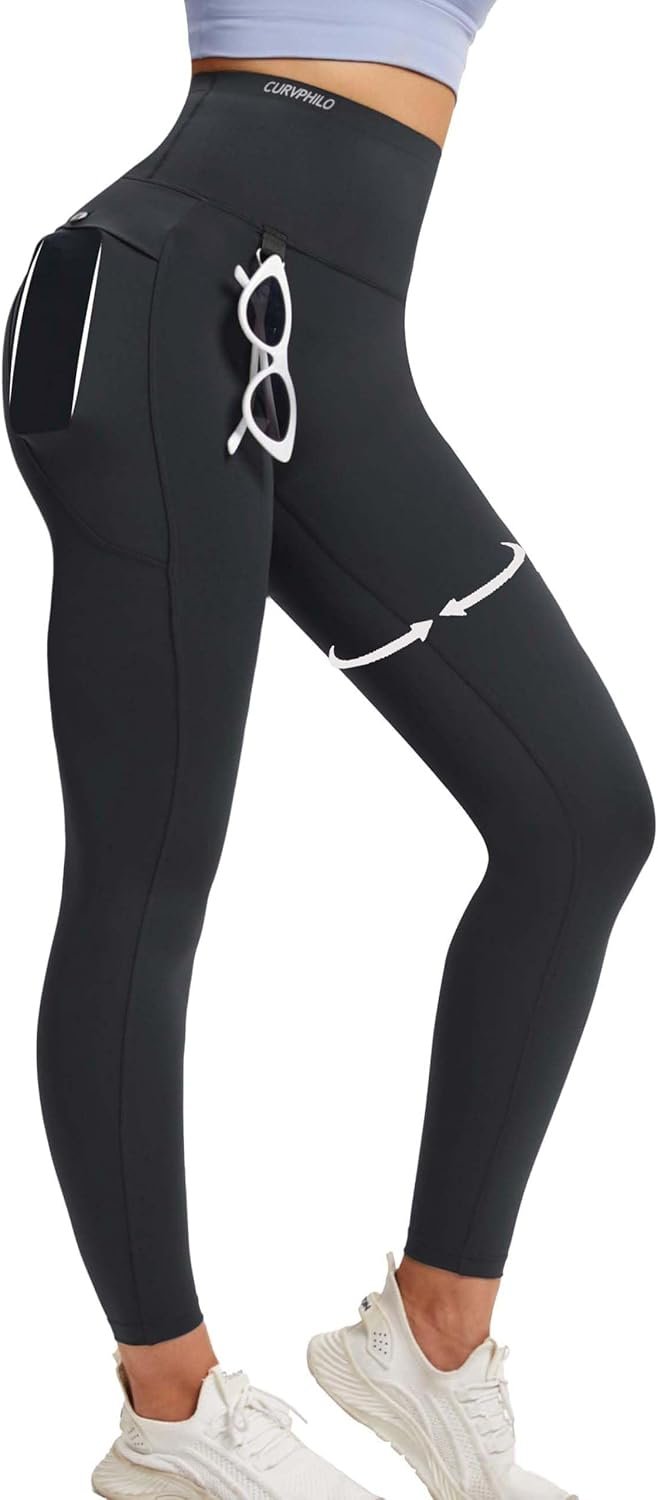 High Waist Leggings with Pockets Tummy Control Workout Butt Lifting Compression Leggings for Women with Hook
