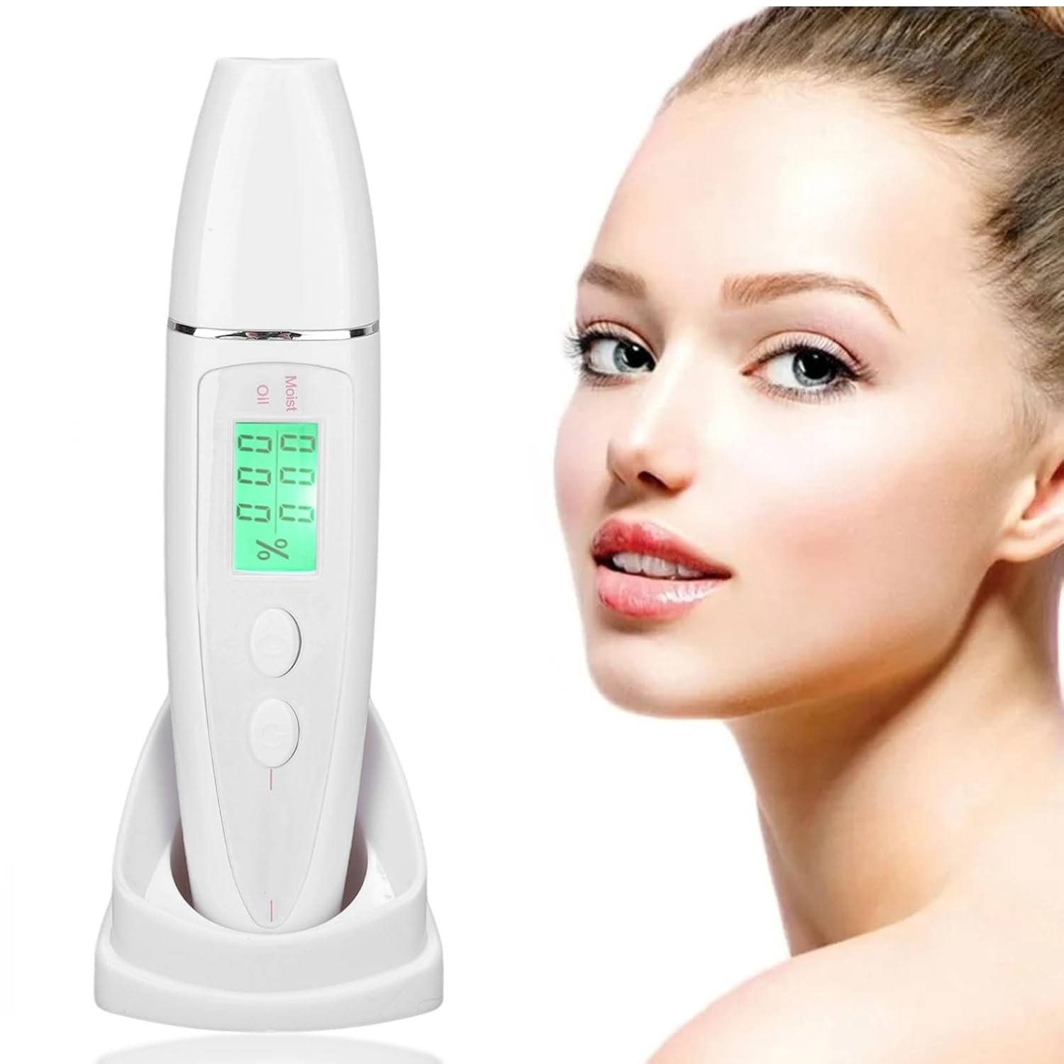 Skin Oil Analyzer Tester, LCD Digital Hydration Oil Content Skin Analysis Machine, Portable Mini Skin Tester Water Oil Detector Pen with Universal Base, Historical Data Query Function