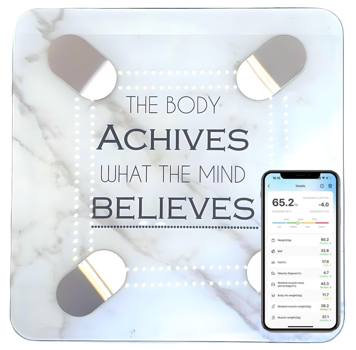Body Basics Bluetooth Smart Scale – Digital Bathroom Scale with BMI & Body Fat Monitor, Health Analyzer, 400 lbs Capacity, Smartphone App Compatible (The Body Achieves What The Mind Believes)