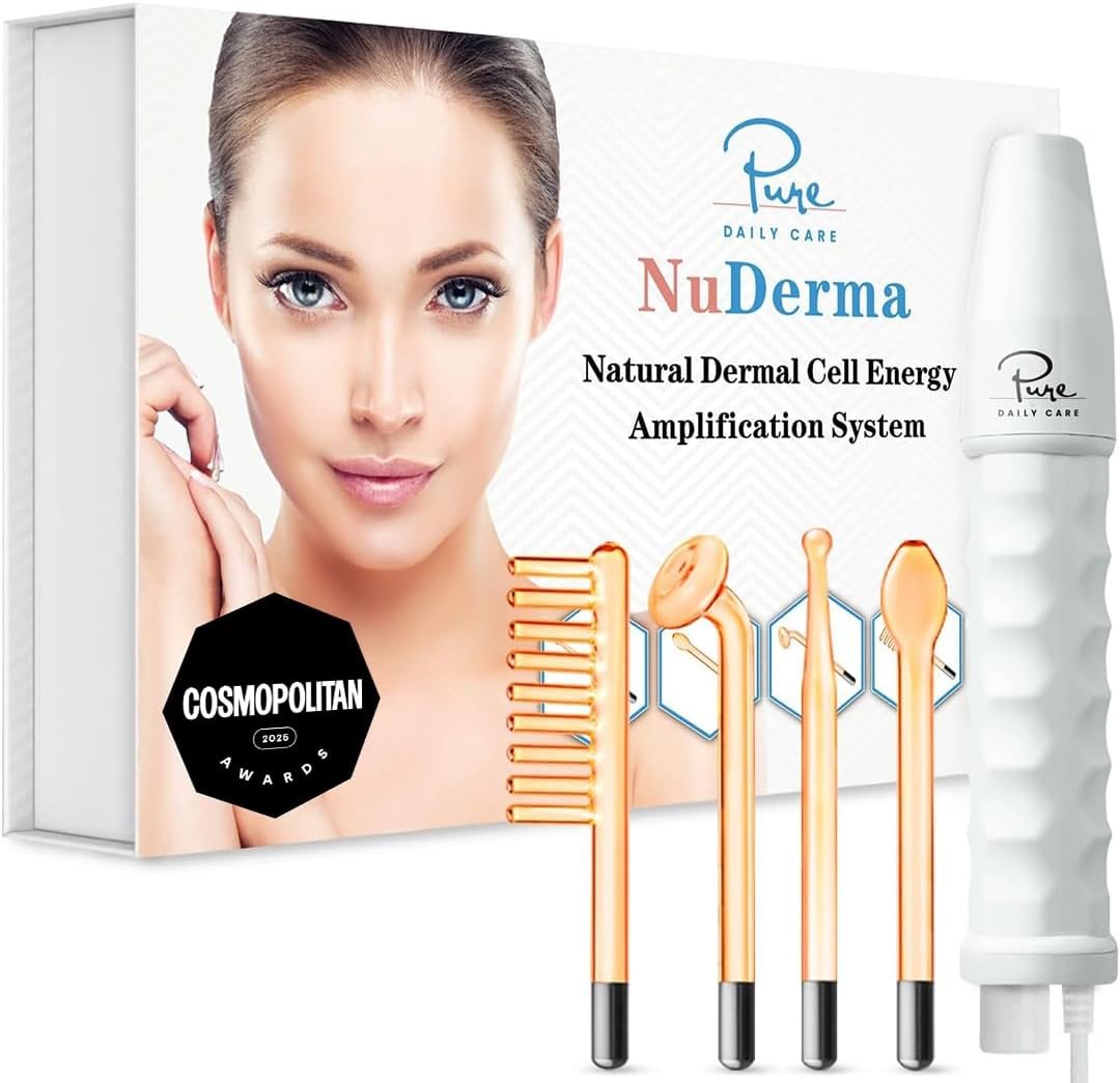 Pure Daily Care NuDerma Handheld Skin Therapy Wand Machine w/Neon – Anti-Aging – Skin Tightening – Wrinkle Reducing – Dark Circles – Clarifying – Hair & Scalp Stimulator