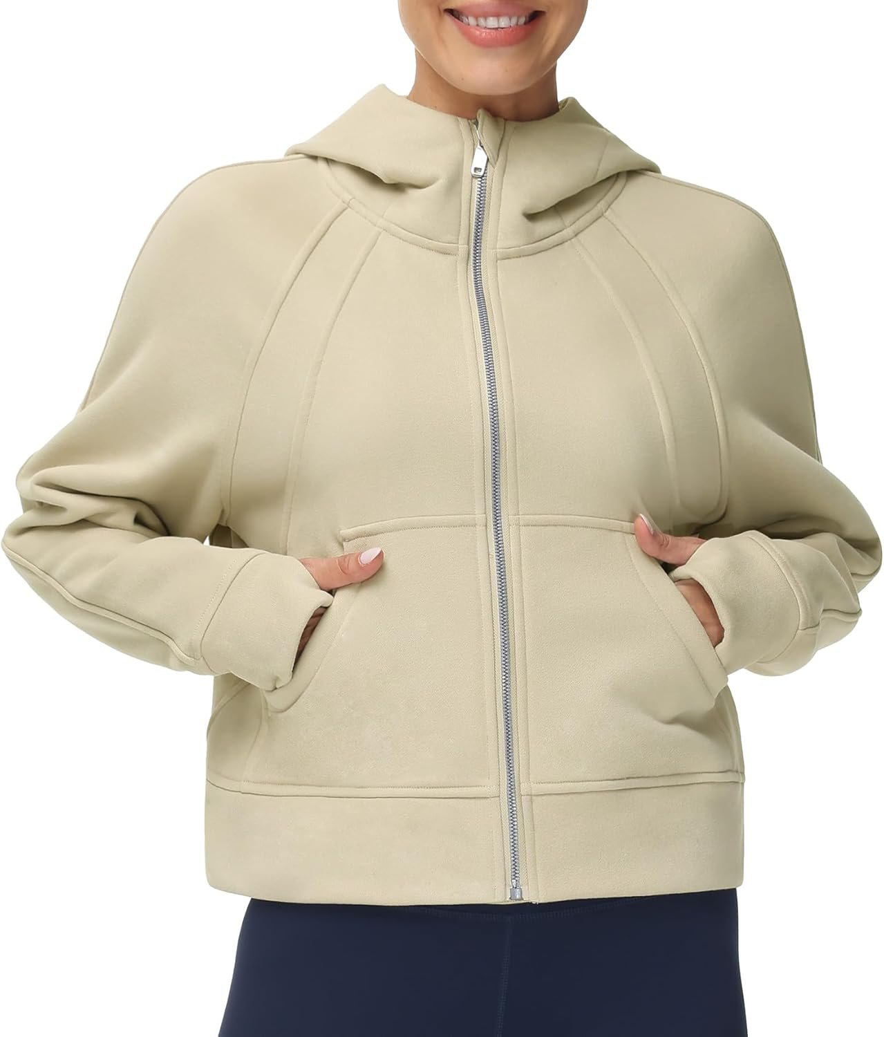 THE GYM PEOPLE Women’s Full-Zip Up Hoodies Jacket Fleece Workout Crop Tops Sweatshirts with Pockets Thumb Hole