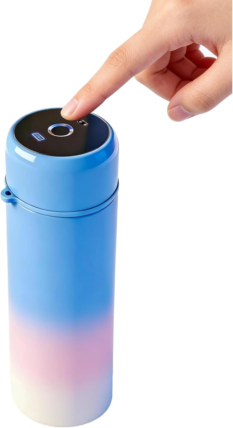 IOOIOO fingerprint water bottle, 15 oz, with anti drug cup cover by finger print, for school, work,sports, men, women, girls, boys (blue)