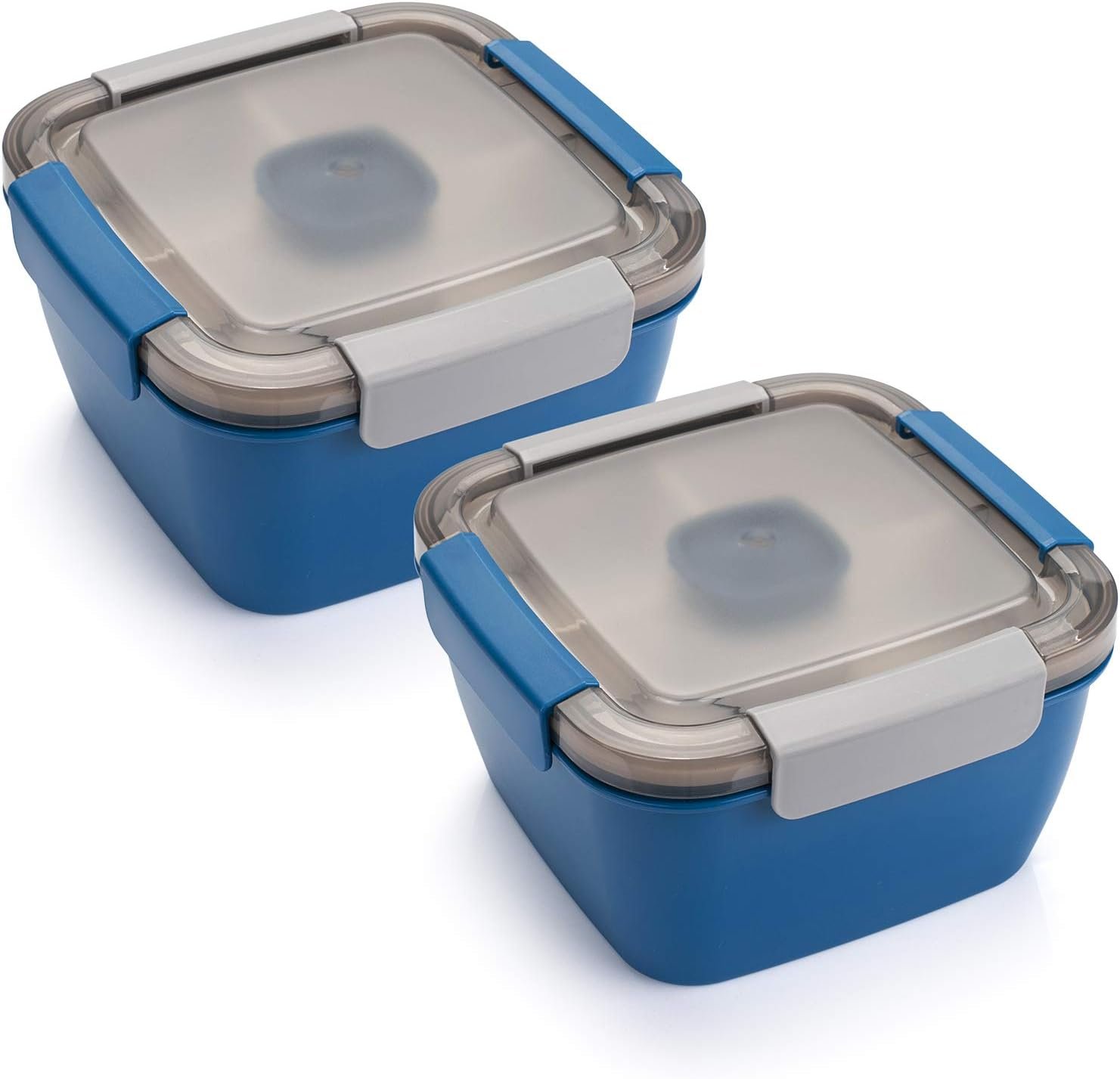Freshmage Salad Lunch Containers To Go, 52 oz Bowls with 3 Compartments, Dressings Container for Toppings, Men, Women (Blue+Blue)