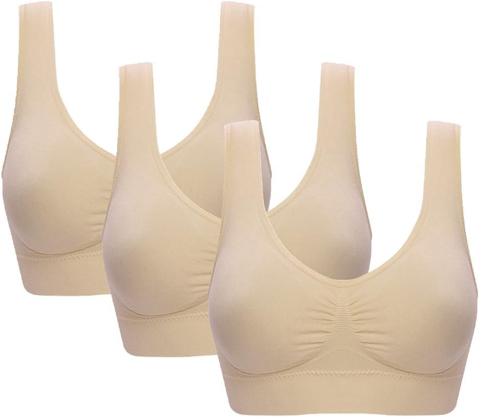 Vermilion Bird Women’s 3 Pack Seamless Comfortable Sports Bra with Removable Pads