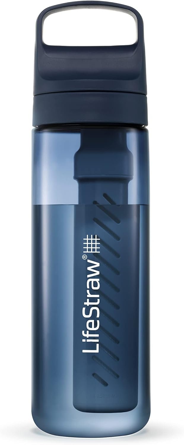 LifeStraw Go Series Water Filter Bottle – BPA-Free, Removes Bacteria, Parasites, Microplastics, Improves Taste, 22oz, Aegean Sea
