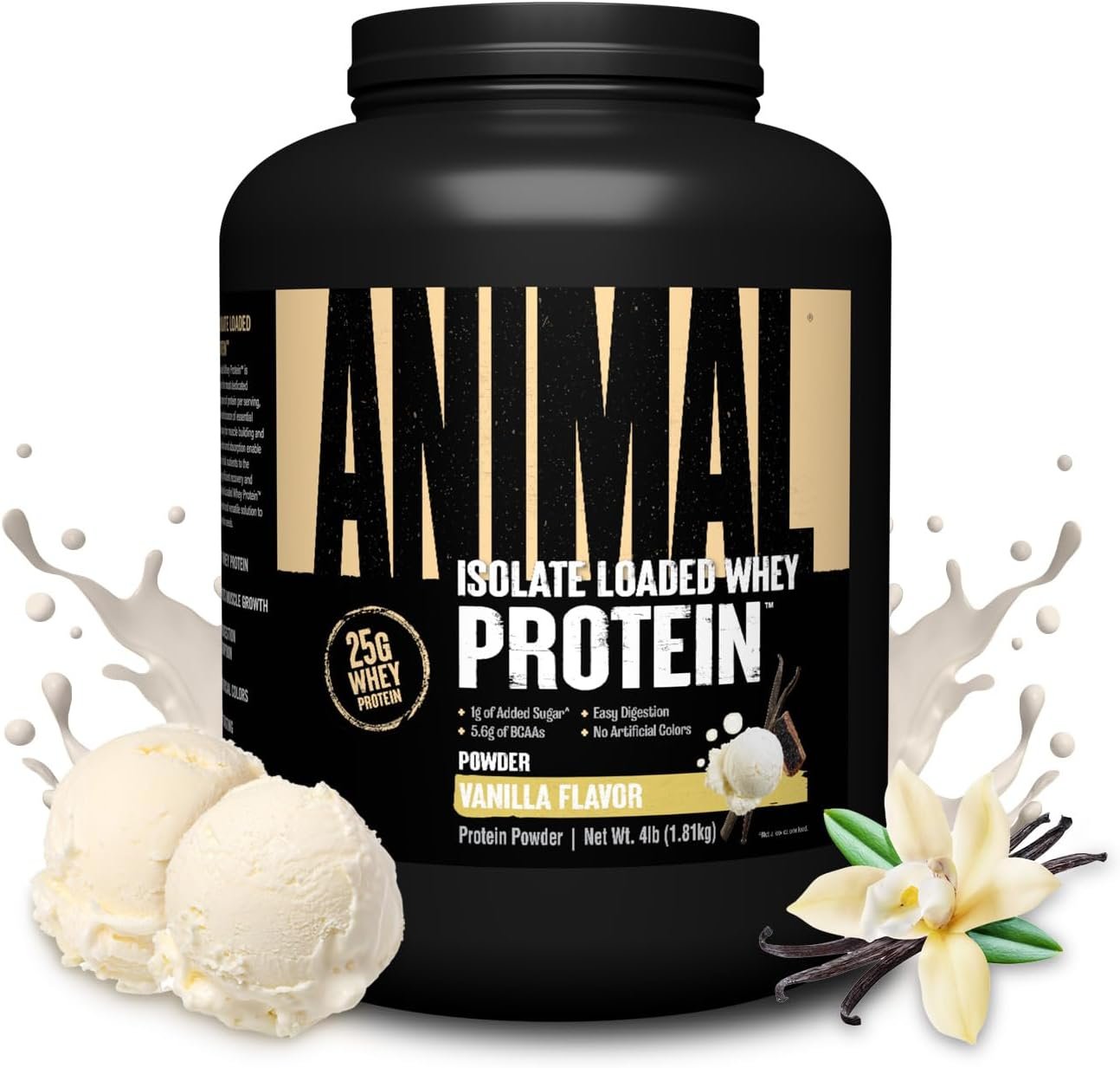 Animal Whey Isolate Protein Powder – Loaded for Pre & Post Workout Muscle Builder and Recovery with Digestive Enzymes for Men & Women – 25g Protein, Great Taste, Low Sugar – Vanilla 4 lbs
