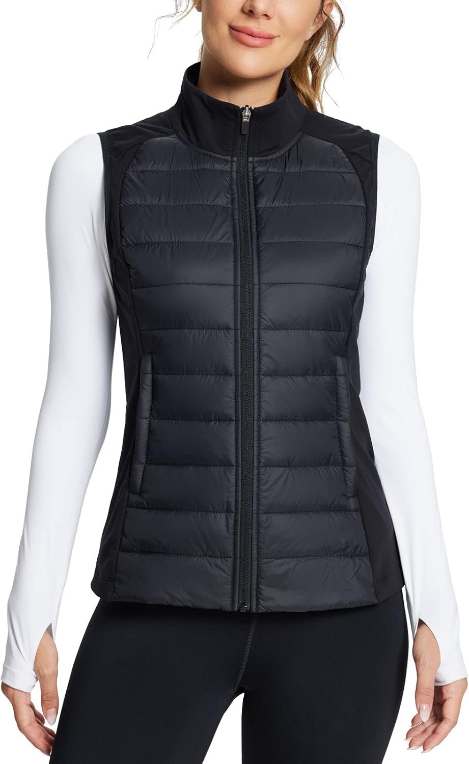 baleaf Women’s Lightweight Warm Puffer Vest Running Winter Hybrid Sleeveless Quilted Water Resistant Jacket
