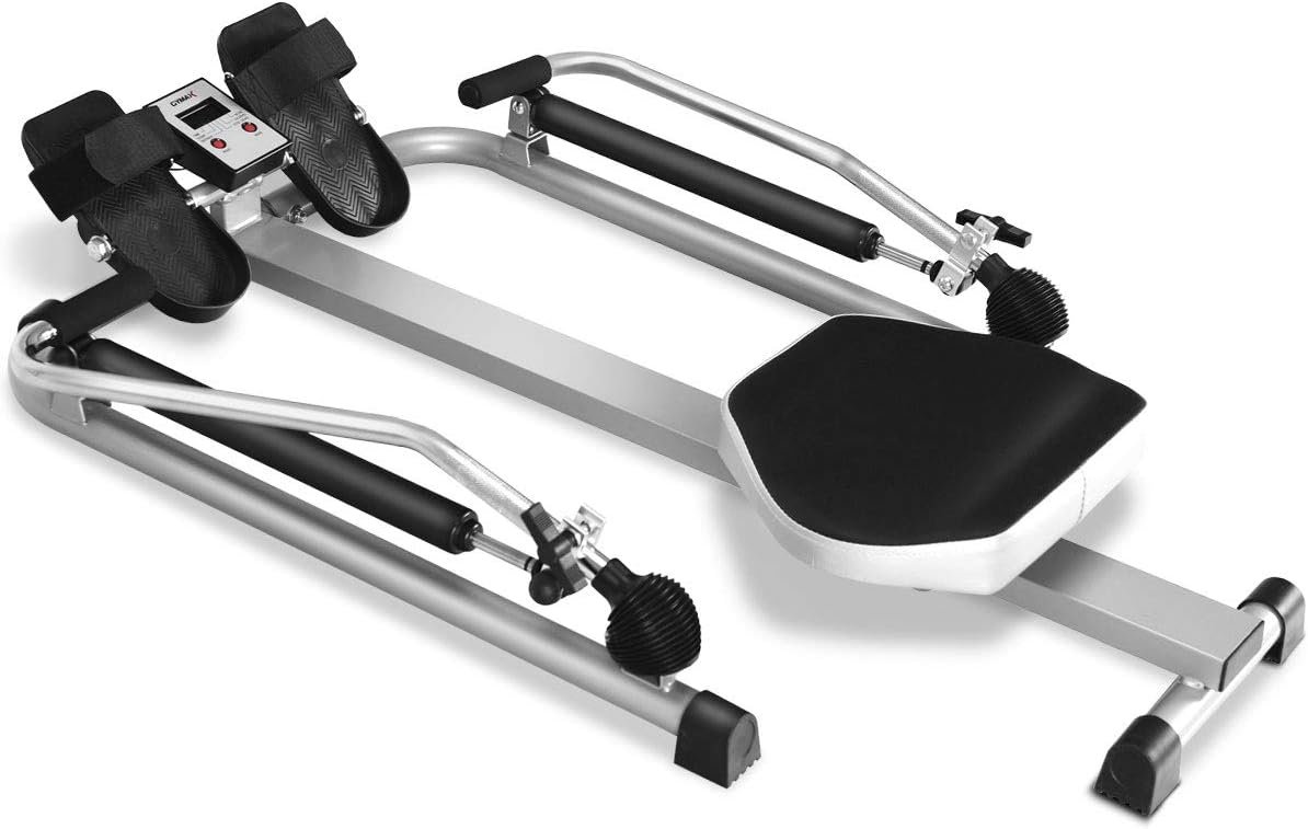 GYMAX Rowing Machine for Home, 265LBS Weight Capacity Hydraulic Rowing Machine with Adjustable Cylinder Resistance up to 110lbs & LCD Monitor, Compact Full Motion Rower for at Home Exercise