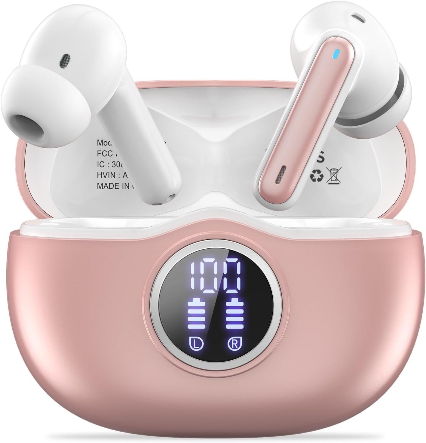 A10 Pro Wireless Earbuds Bluetooth 5.3 HiFi Stereo, 50H Playback LED Digital Display Earphones – Rose Gold
