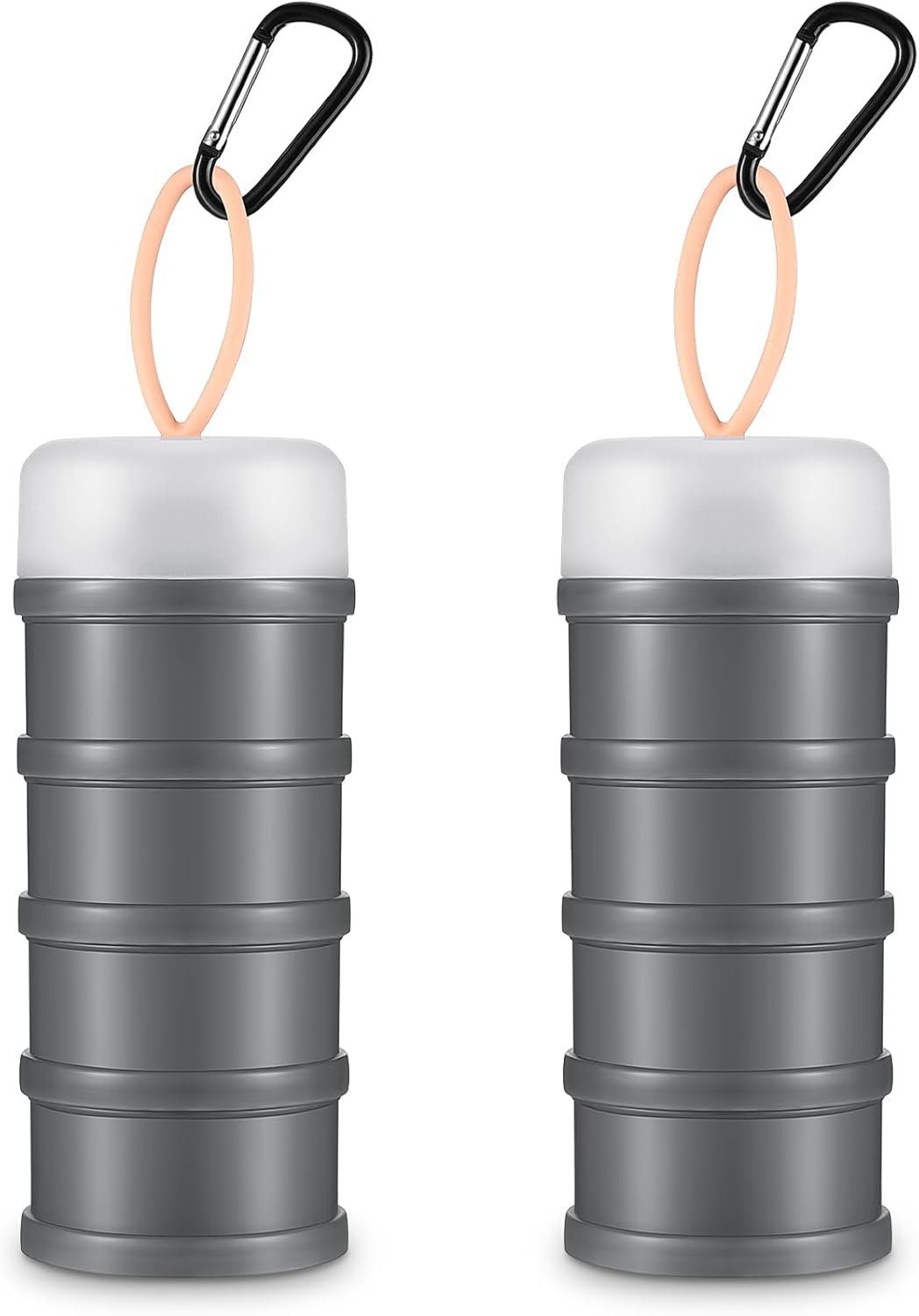 Baderke 2 Pcs Protein Powder Container with Funnels Stand, 4 Stackable Leakproof Protein Powder Dispenser, Portable Keychain Powder Container for Workout, Fitness, Travel(Black)