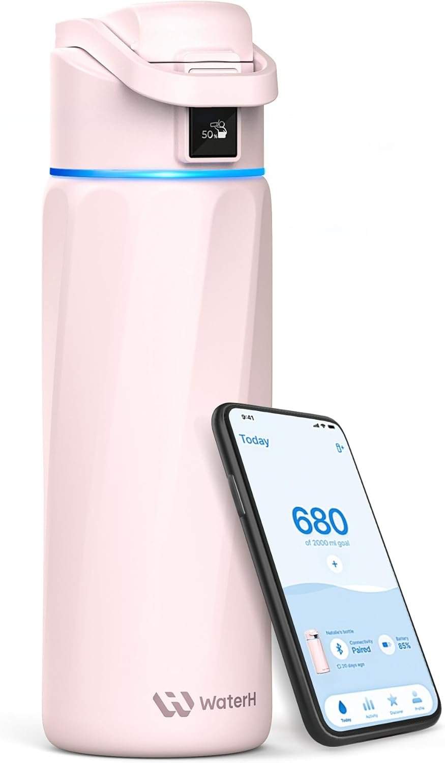 BOOST Smart Water Bottle with Reminder & Tracker, Double Wall Vacuum Insulated Bottles Stainless Steel, BPA-Free Wide Mouth for School, Gym, Office, Ideal for Mother’s Day, 24oz, Cherry Blossoms