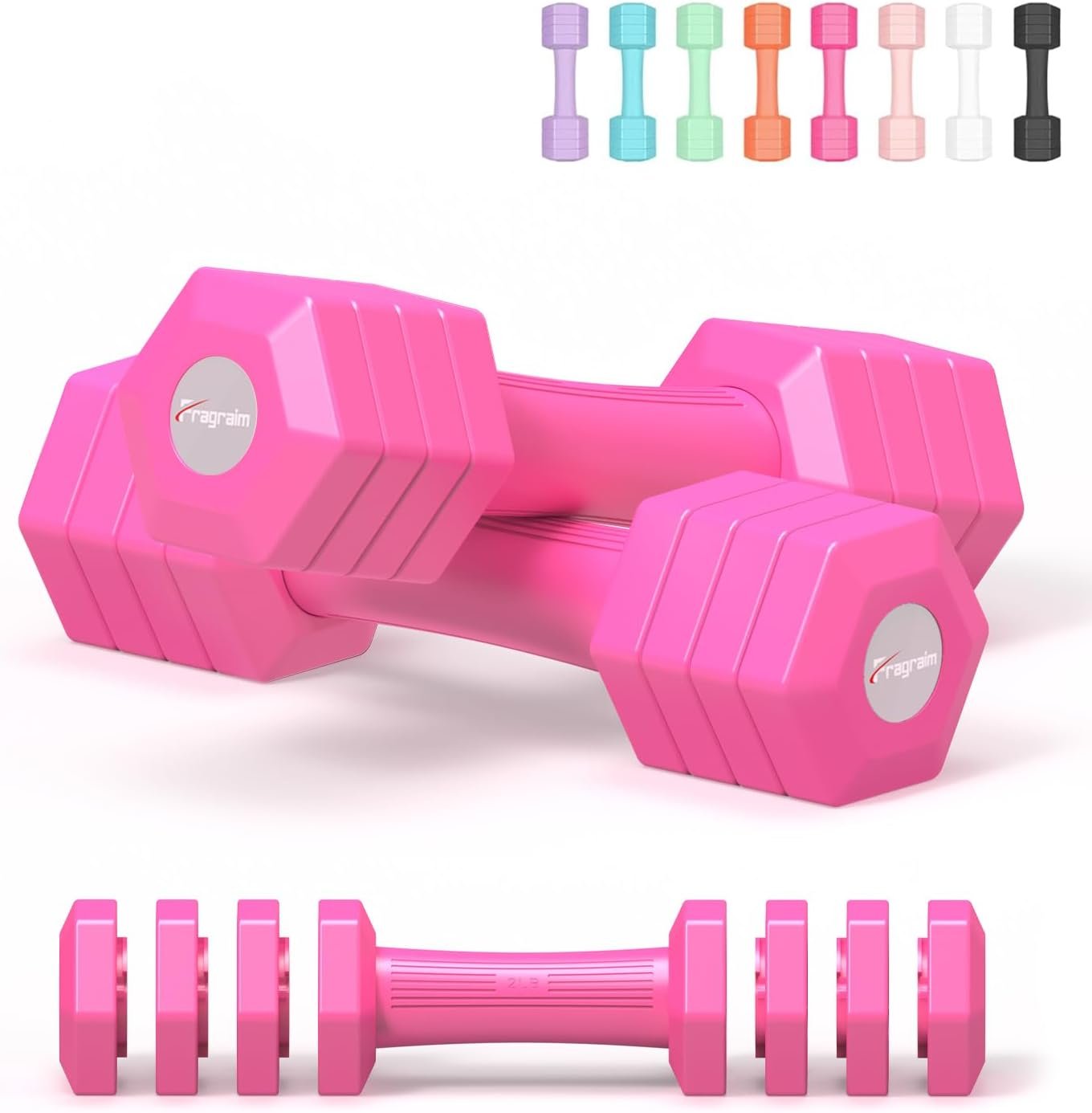 Adjustable Dumbbells Set, 4 in 1 Hand Weights Set for Women Men 10 LB/ 12 LB Dumbbell Pair Each 2lbs 3lbs 4lbs 5lbs Weights Dumbbells Set with TPU Soft Rubber Handle for Home Gym Exercise Fitness