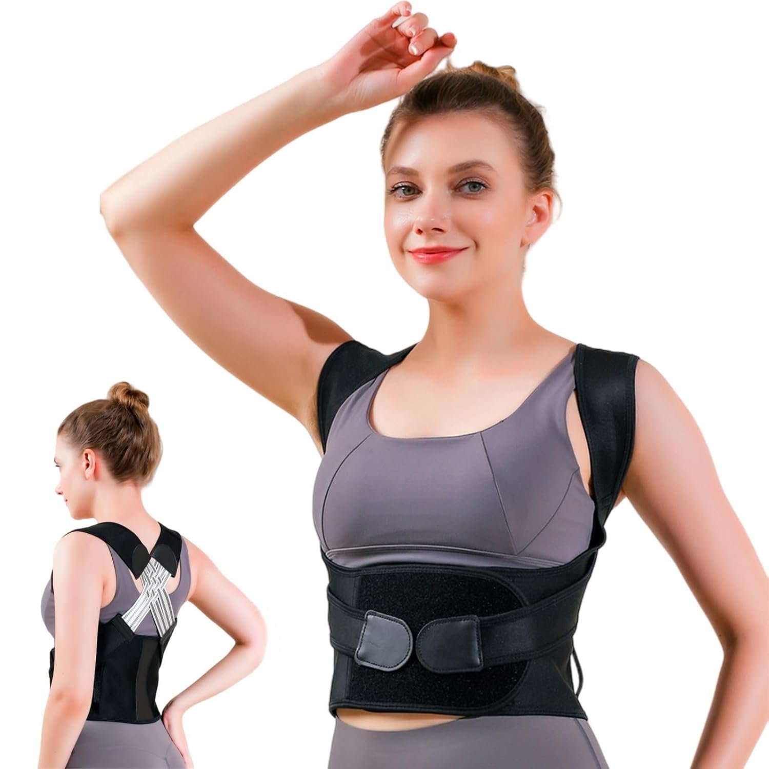 WEEOATAR Upper Back Brace Posture Corrector Posture Trainer, Breathable, Adjustable, Easy to Use with Magic Stickers, 4 Back Straps Back Straightener for Adults and Kids (Black, XL)