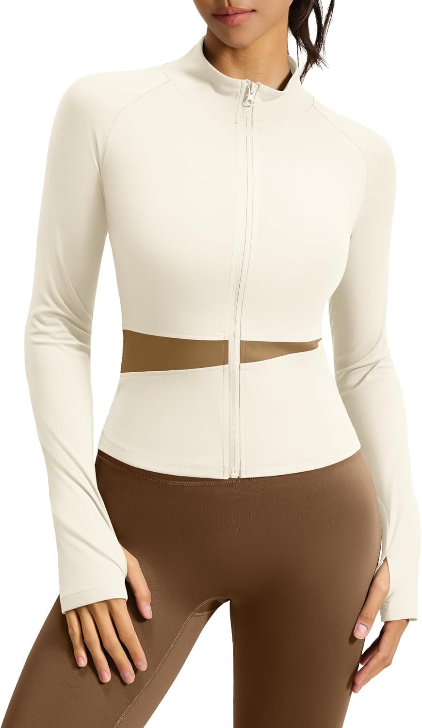 Locachy Women’s Lightweight Workout Athletic Jacket Slim Fit Full Zip Butterluxe Cropped Running Yoga Coats with Thumb Hole