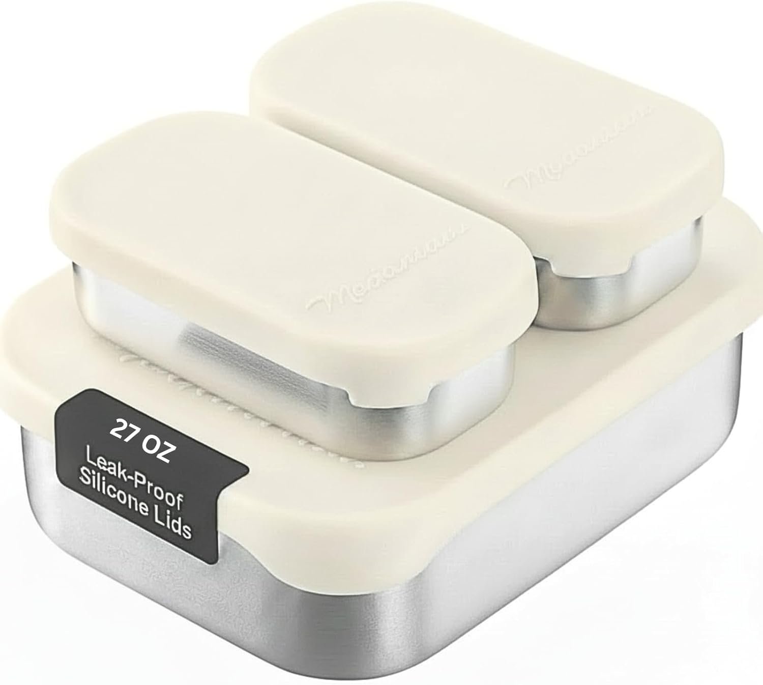 Modaniam Stainless Steel Lunch Box Containers, 27 OZ, Stainless Steel Bento Box, Metal Lunch Box, Sandwich & Snack Containers, Leak Proof SIlicone Lids, Korean Style,Small Vanilla