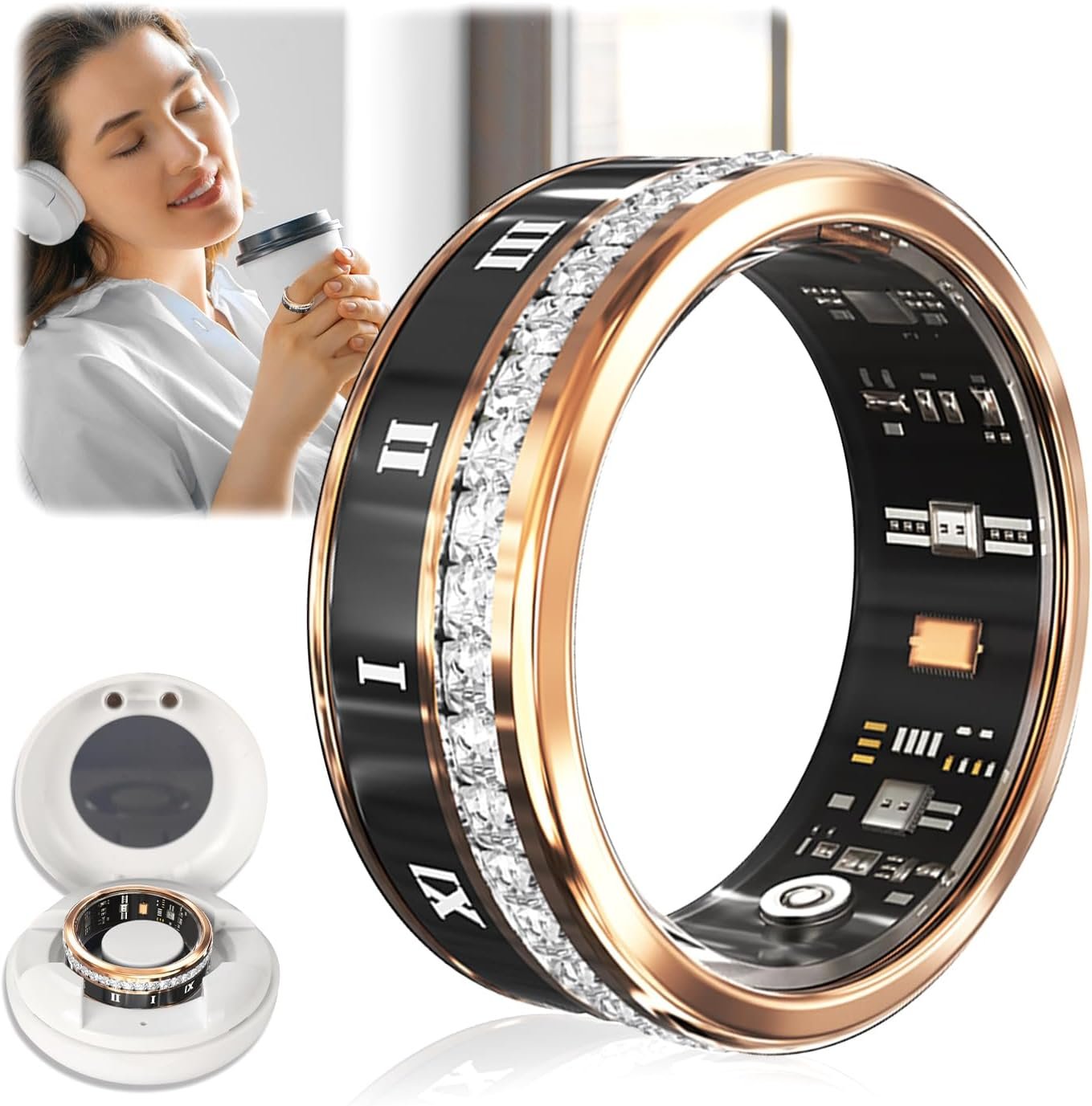 10 Gen Diamond Smart Ring and Wireless Charging Case【Industry Ranking No.1 – 0 Measurement Error】 2026 Smart Ring for Women & Men for Sleep Tracking Wearable Device,Fitness Ring 12#
