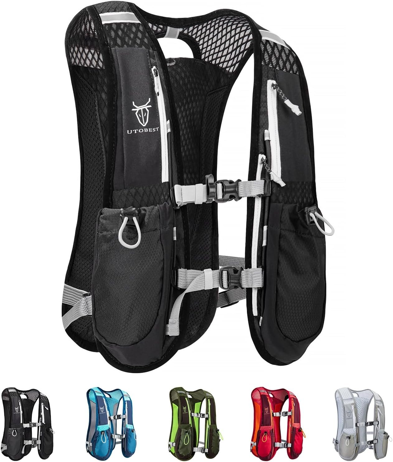 UTOBEST Running Vest, 5L Hydration Vest Lightweight, Breathable and Sweatproof Running Backpack, Adjustable Running Hydration Vest for Trail Running Marathon Race Jogging Cycling