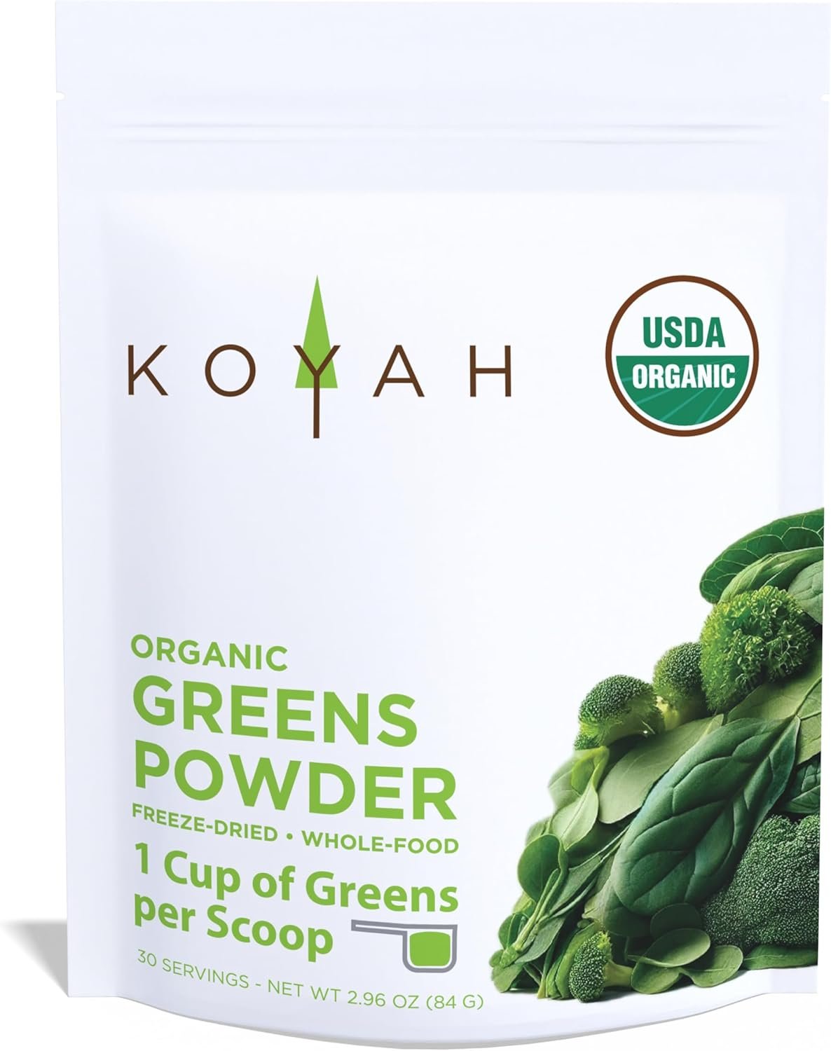 KOYAH – Organic Greens Blend Powder (Equivalent to 30 Cups Fresh Greens): Freeze-Dried, Whole-Vegetable