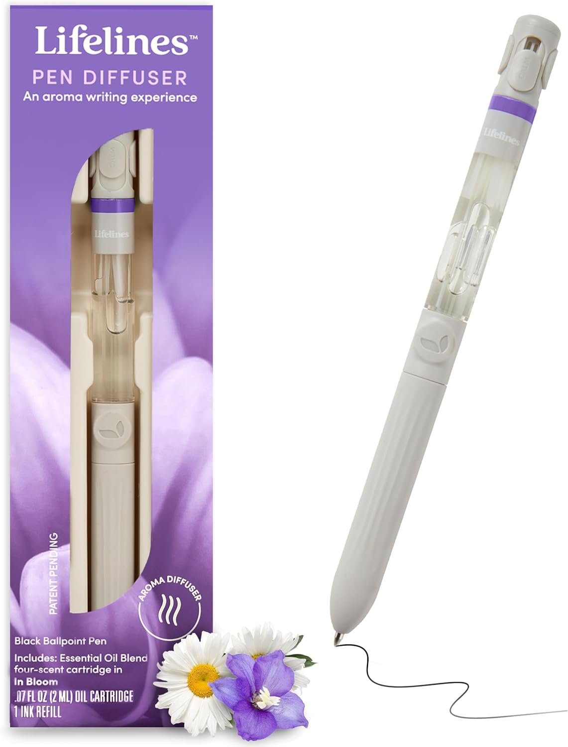 Lifelines Pen Diffuser, in Bloom – 1mm Black Ballpoint Pen with Scented Essential Oil Blends – Aromatherapy Diffuser & Sensory Immersion Diffuse Aroma As You Write