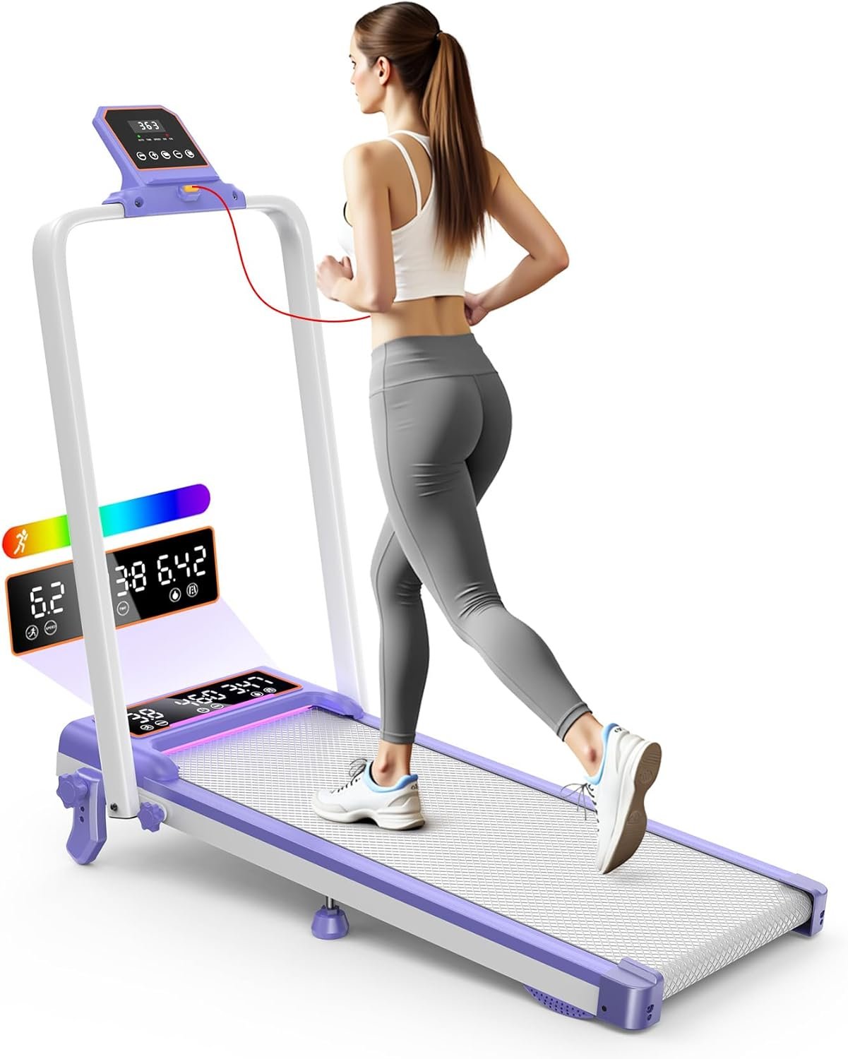 Folding Walking Pad with 15% Incline/RGB Light/Dual Screen Display, 3.5HP Treadmills for Home, Portable Walking Pad Treadmill with Handle Bar and 4 Adjustable Incline, 350lbs Capacity, Smart App