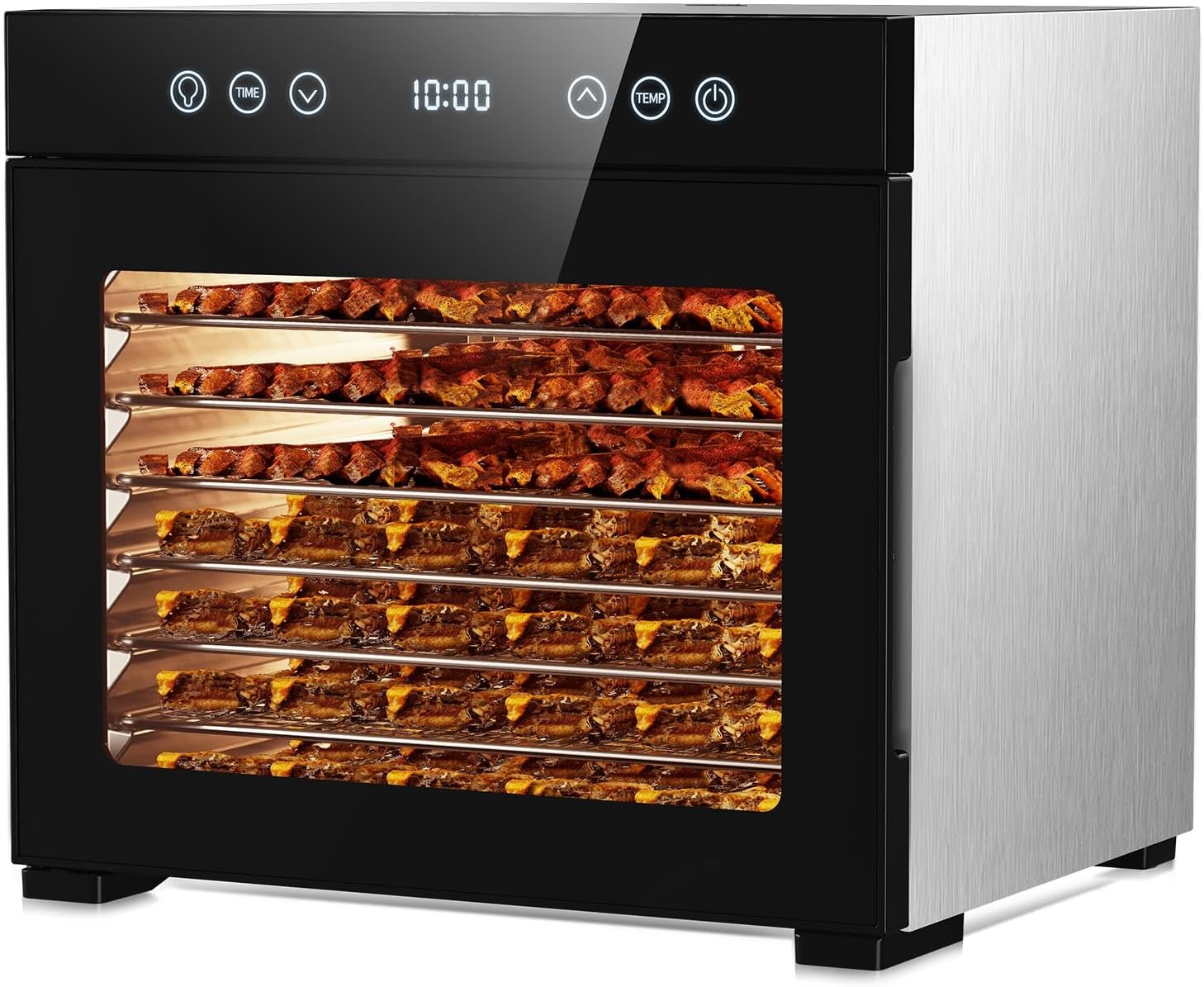 Food Dehydrator Machine, Powerful Food Dryer with 8 Stainless Steel Trays, Adjustable Temperature up to 167°F & 48-Hour Timer for Jerky, Fruits, Herbs – Includes Mesh Tray, Drip Tray & Recipe Guide