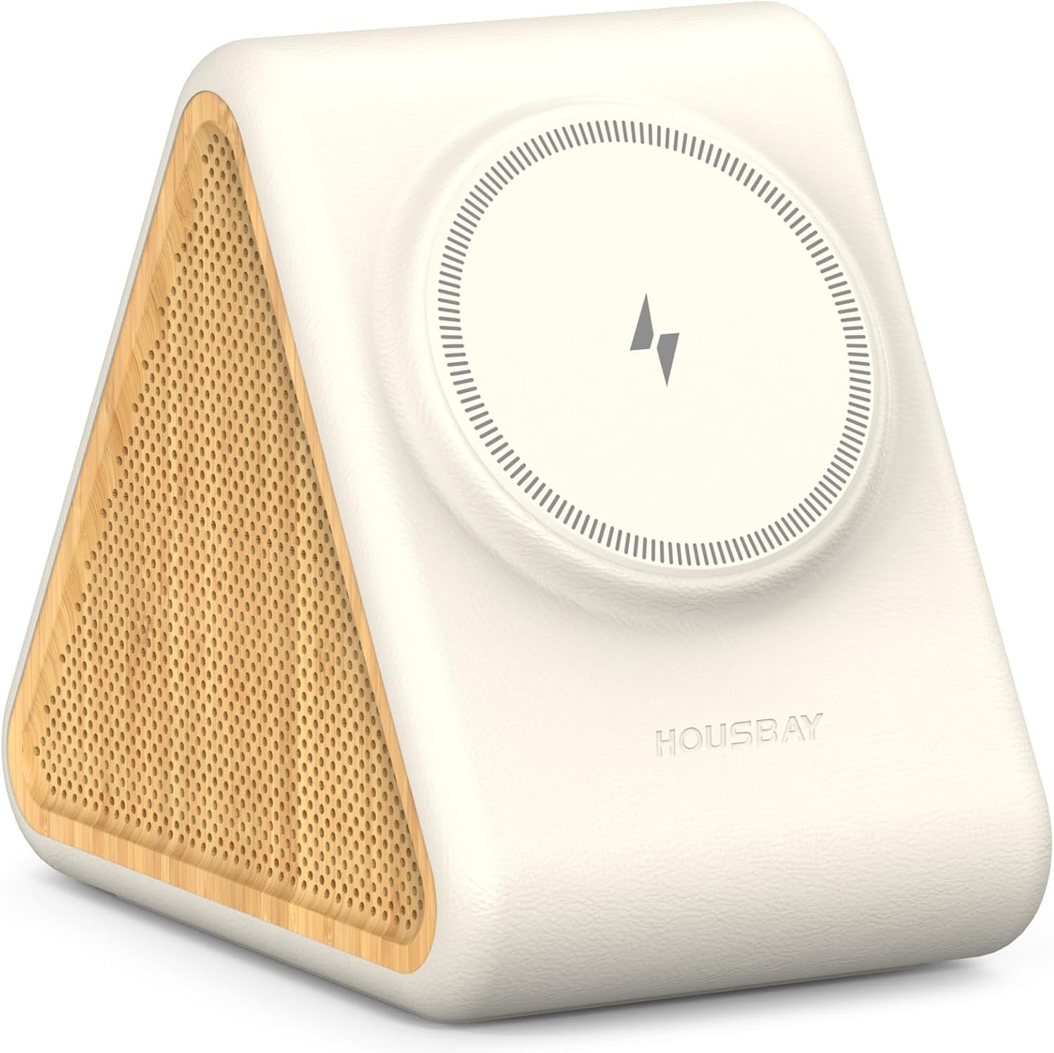 Housbay 2-in-1 White Noise Sound Machine & Magnetic Wireless Charger, Stereo Sleep Sounds, Clutter-Free Bedside Charging Station for iPhone – White Oak