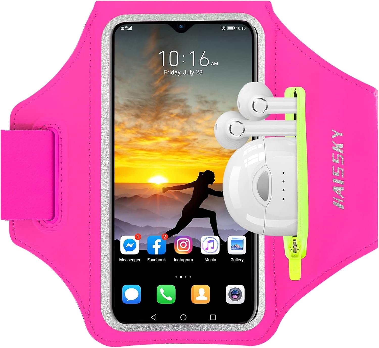 Running Armband with Earphone Bag Cell Phone Armband for iPhone 17 16 15 Pro 14 Plus 13 11 XR, Galaxy S24/S10 Water Resistant Sports Phone Holder Case & Zipper Slot Car Key Holder for 6.7 inch Phone