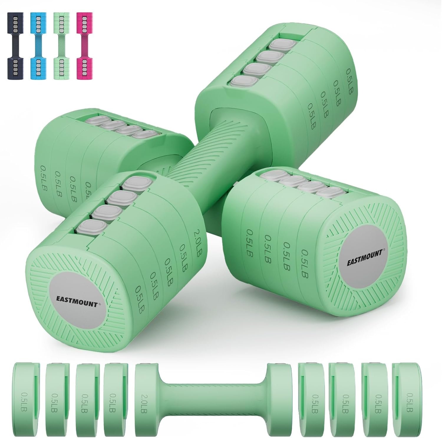 EAST MOUNT Adjustable Weight Dumbbells Set of 2, 8 in 1 Hand Weights for Women 2lb/3lb/4lb/5lb/6lb Dumbbell Weights Set 12 lbs/Pair Hand Weights for Home Office Gym Workout