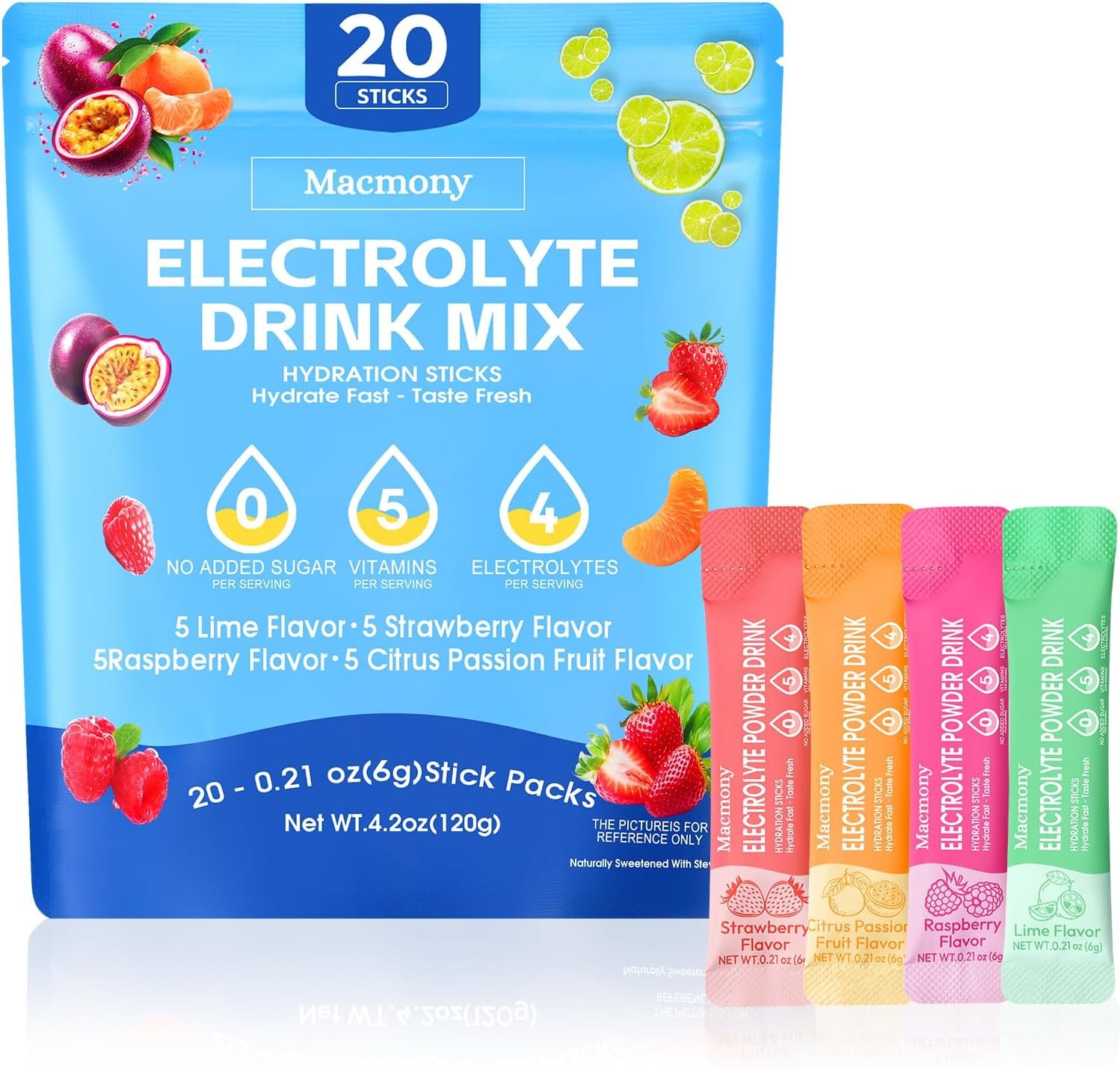 Electrolyte Powder Packets, Hydration Drink Mix 20 Sticks, Sugar Free Electrolytes with Yerba Mate, Rapid Hydration & Recovery, Keto Vegan Gluten Free, for Sports Workout Hiking Travel
