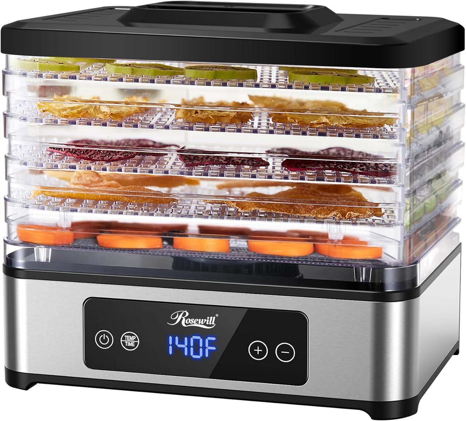 Rosewill Compact Food Dehydrator, 5 Stackable Trays with Adjustable 48H Timer and Temperature Control – 400W Electric Food Dryer for Jerky, Fruits, Herbs, Veggies, Meat & Dog Treats