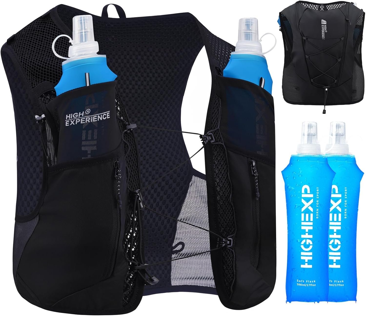 Running Vest Lightweight 4L Trail Hydration Backpack Pack with 2 17oz Soft Flask Jogging Marathon Cycling Hiking for Women Men