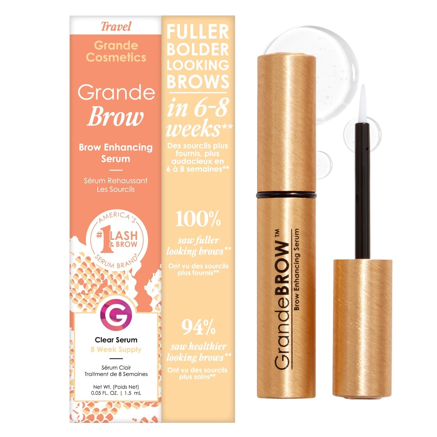 Grande Cosmetics GrandeBROW Brow Enhancing Serum For Fuller, Bolder, Looking Eyebrows – Brow Serum With Vitamins, Peptides, Antioxidants, Amino Acids, Cruelty-Free