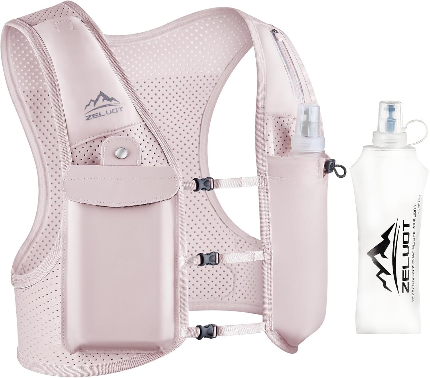 Zelvot Running Vest for Women Men, USA Original Patent, Adjustable Chest Straps Running Hydration Vest with 500ml Soft Flask, Lightweight Reflective Hydration Backpack for Marathon